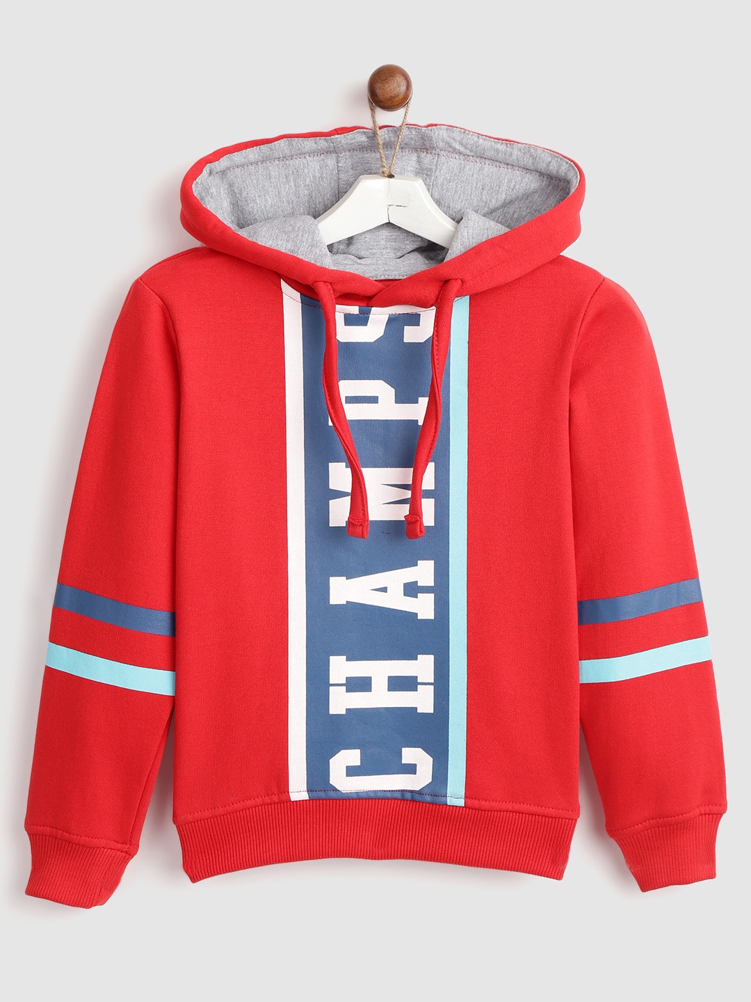 

YK Boys Red & Blue Printed Hooded Sweatshirt