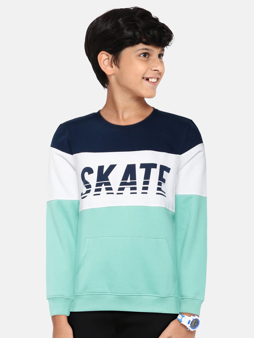 

YK Boys Blue & White Colourblocked & Printed Sweatshirt