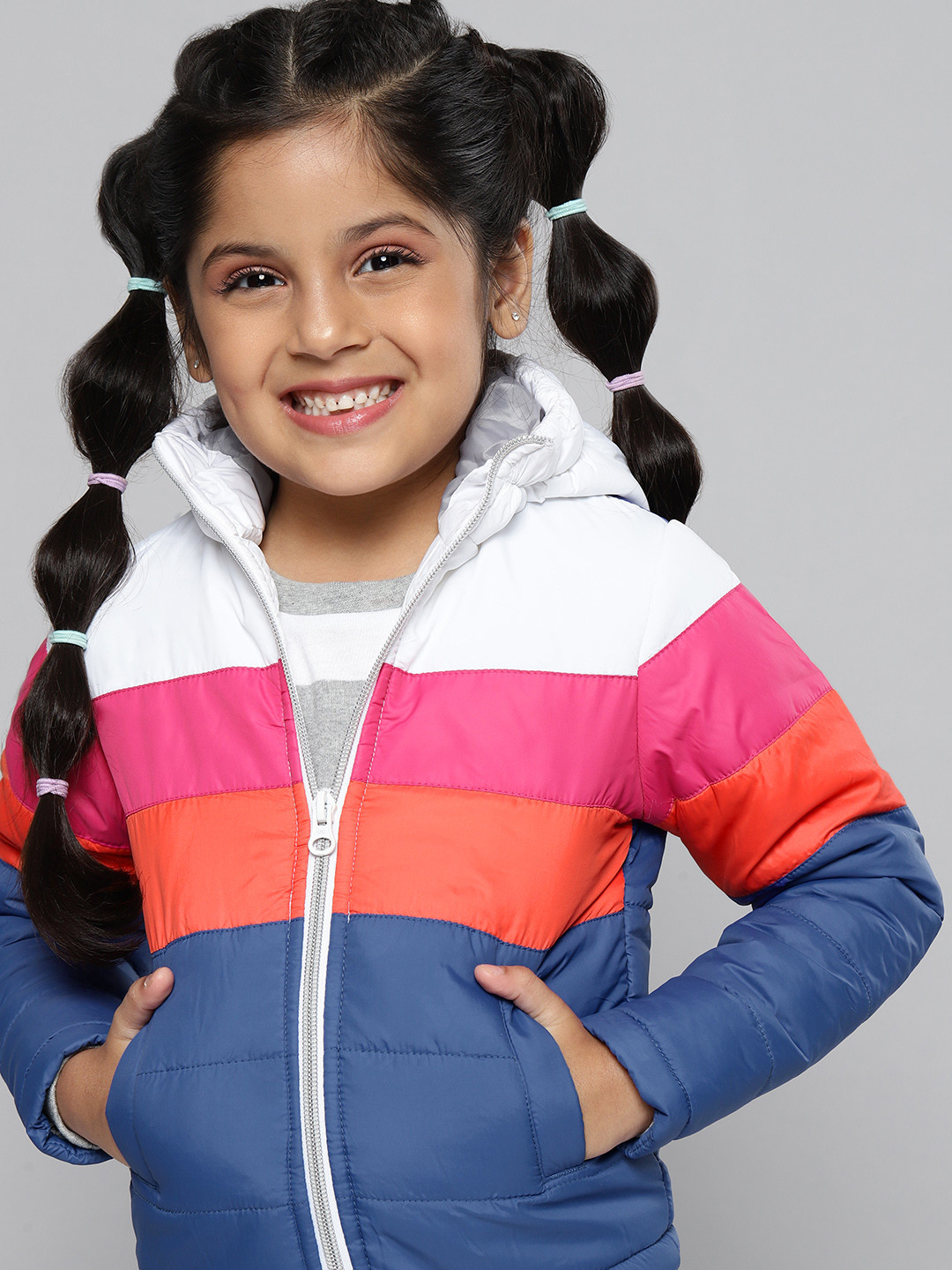 

YK Girls Pink & Blue Colourblocked Jacket