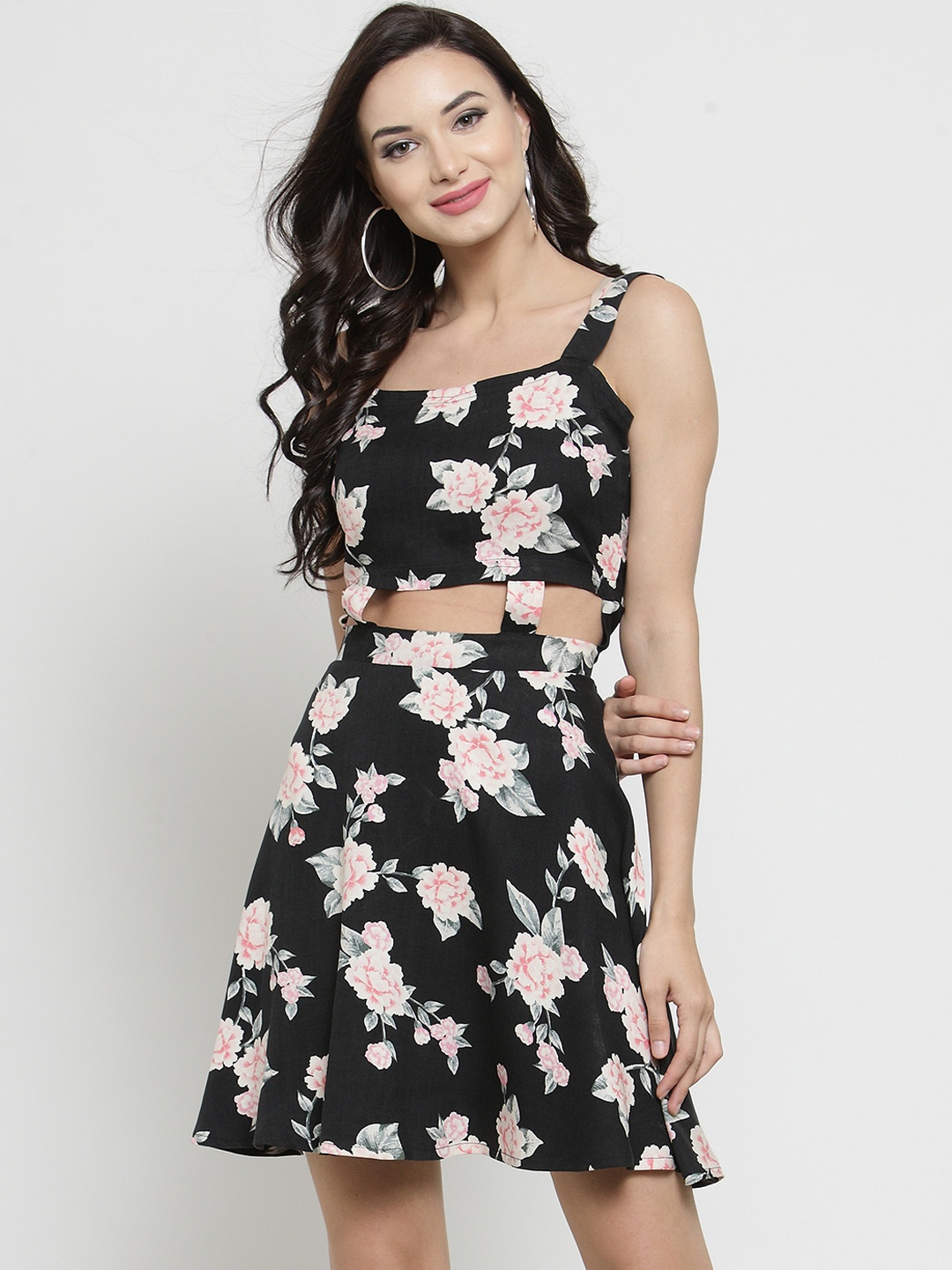 

Sera Women Black & Pink Printed Fit and Flare Dress