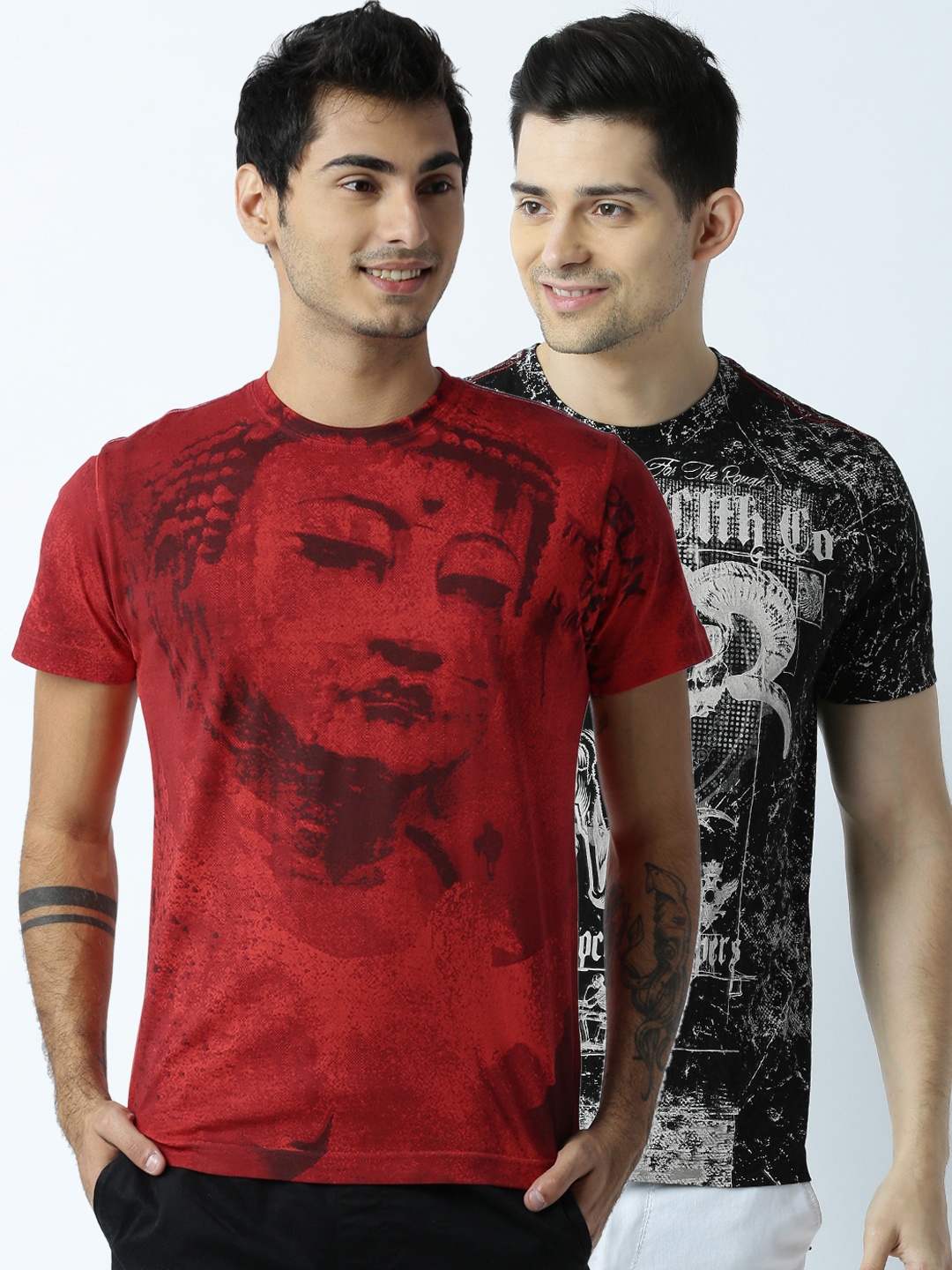 

Huetrap Men Pack Of 2 Printed Round Neck T-shirt, Red