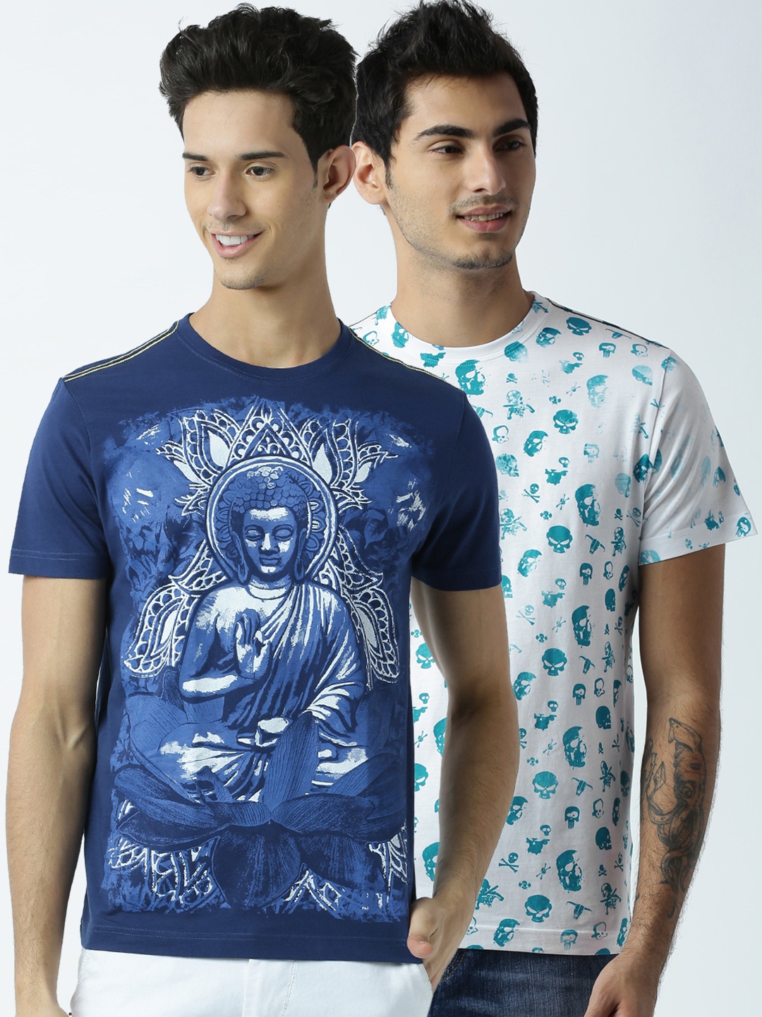 

Huetrap Men Pack of 2 Printed Round Neck T-shirts, White