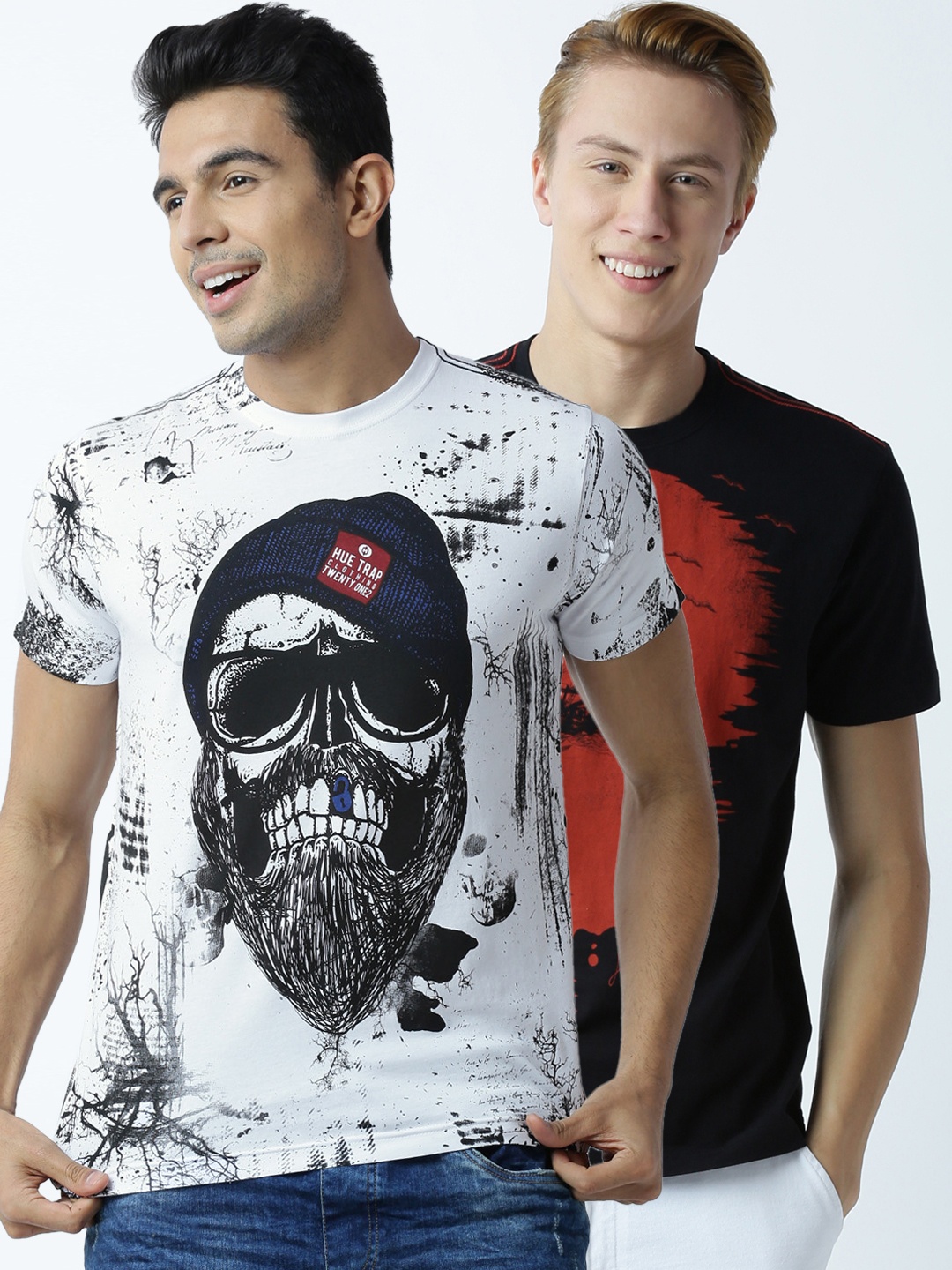 

Huetrap Men Pack of 2 Printed T-Shirts, Black