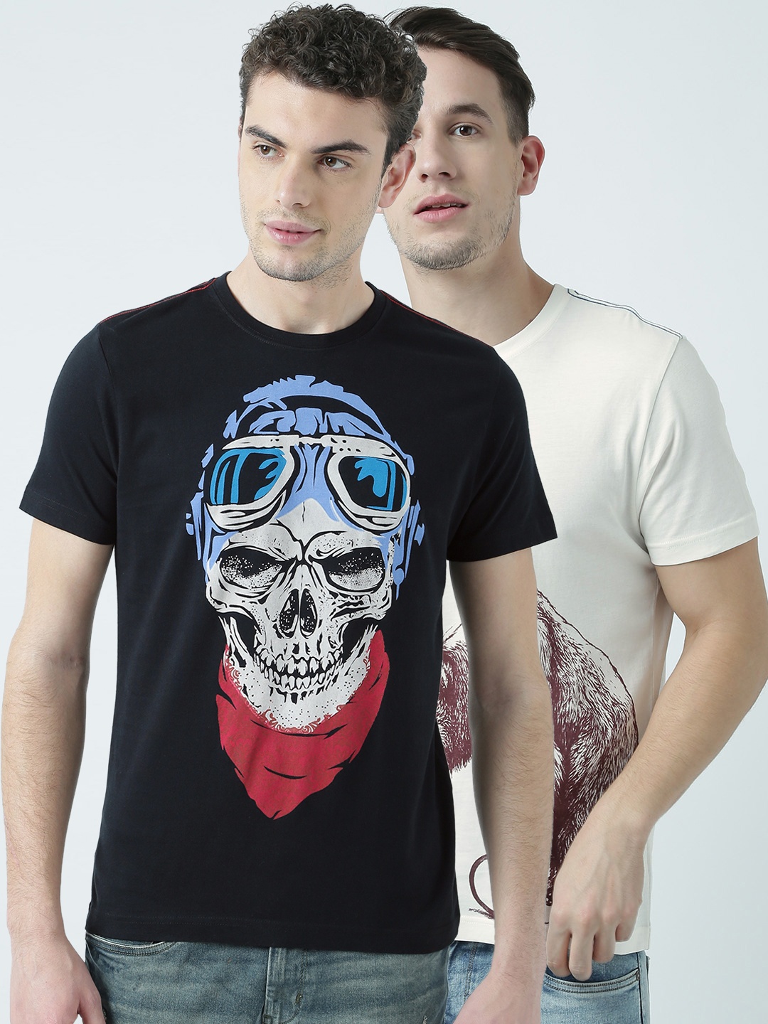 

Huetrap Men Pack of 2 Printed T-shirts, Black