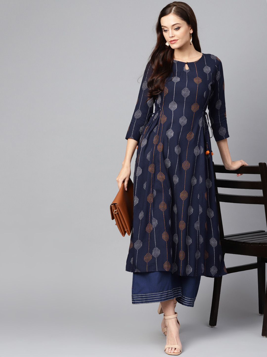 

Indo Era Women Navy Blue & White Printed A-Line Kurta