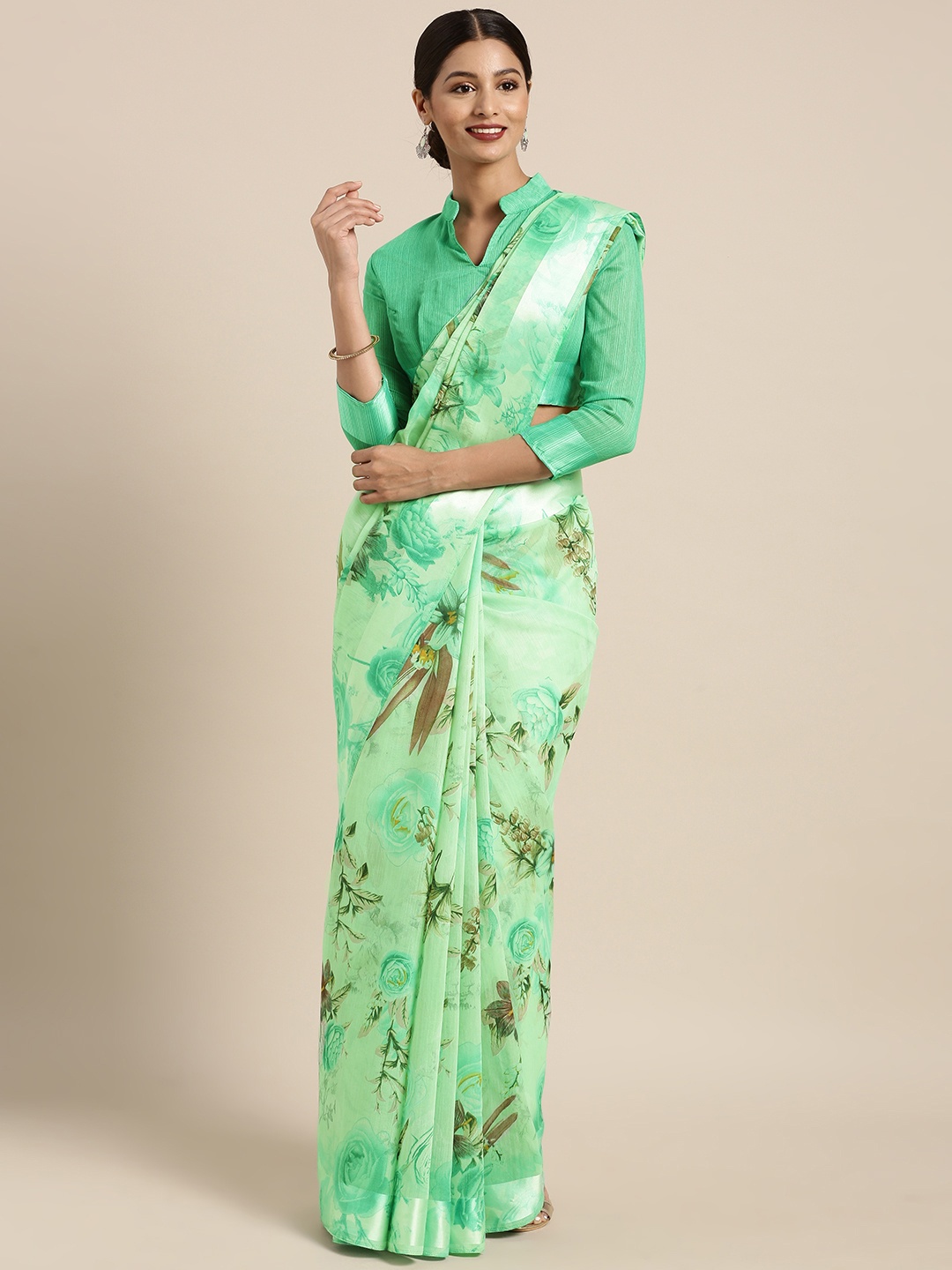 

Saree mall Green Printed Silk Cotton Saree