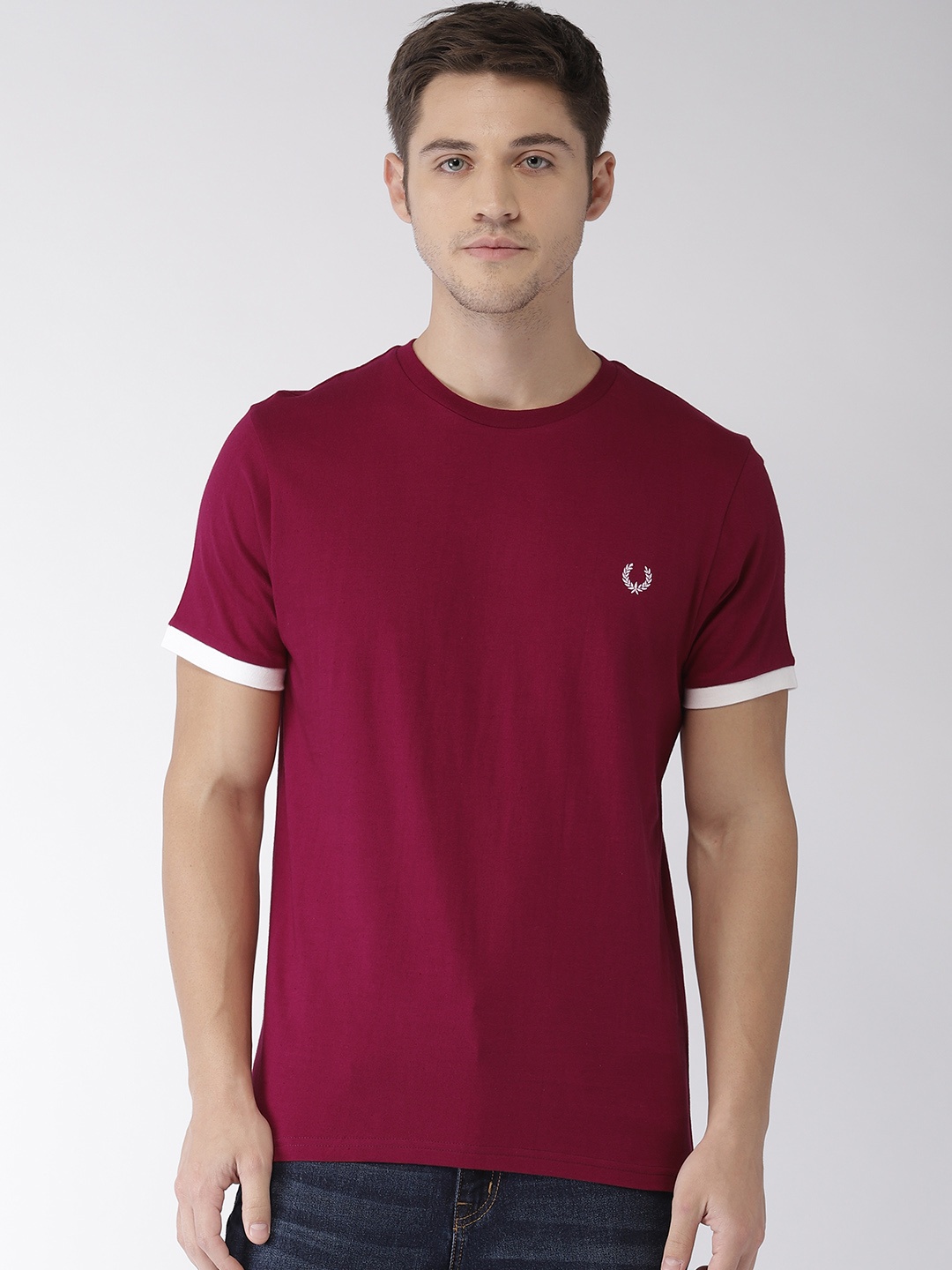 

The Indian Garage Co Men Maroon Solid Round Neck Pure Cotton T-shirt