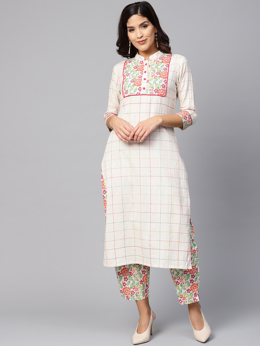 

Azira Women Off-White & Green Printed Kurta with Palazzos