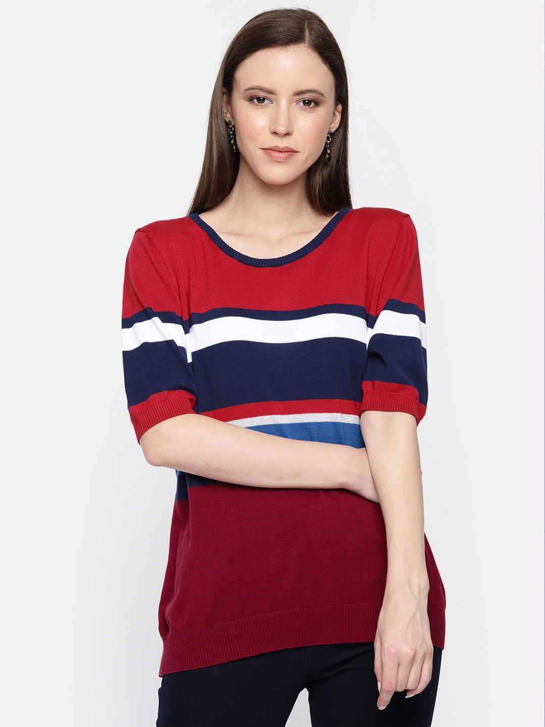 

U.S. Polo Assn. Women Red & Navy Blue Striped Pullover Sweater
