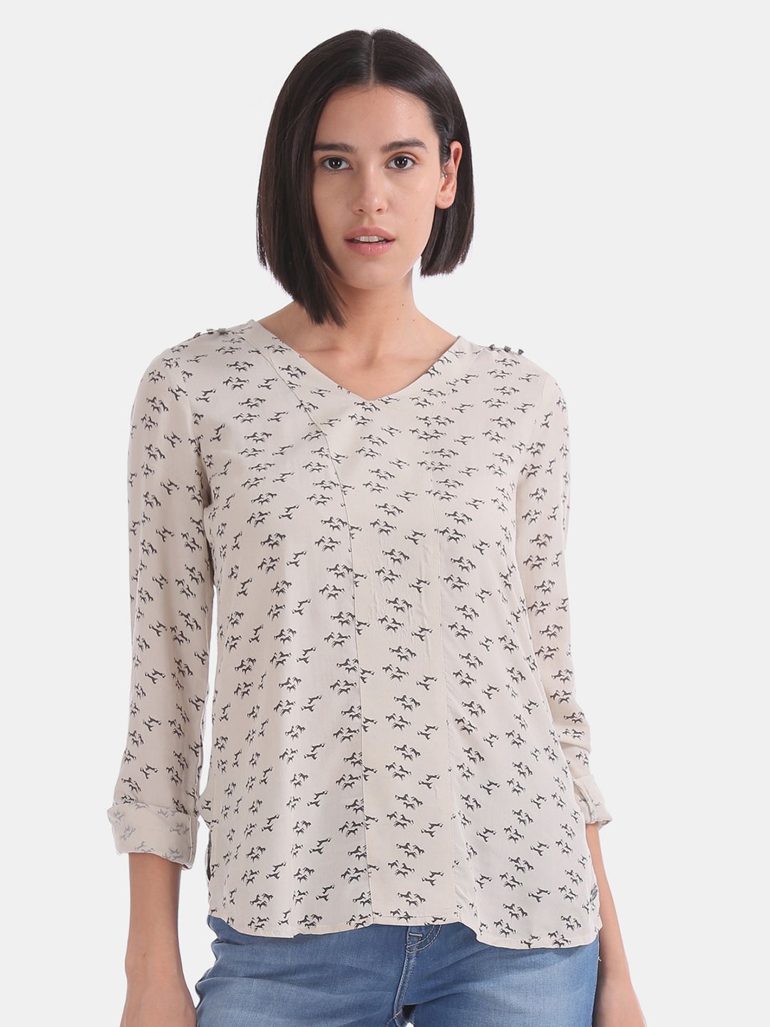 

U.S. Polo Assn. Women Off-White Printed Top