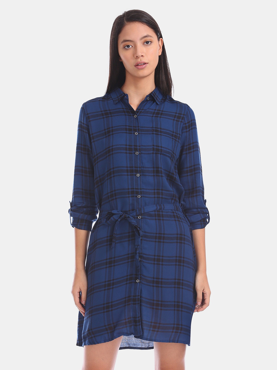 

U.S. Polo Assn. Women Women Navy Blue Checked Shirt Dress