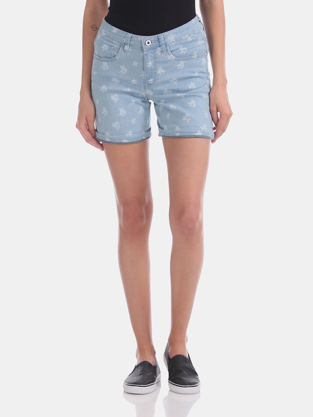 

U.S. Polo Assn. Women Women Blue Printed Regular Fit Denim Shorts