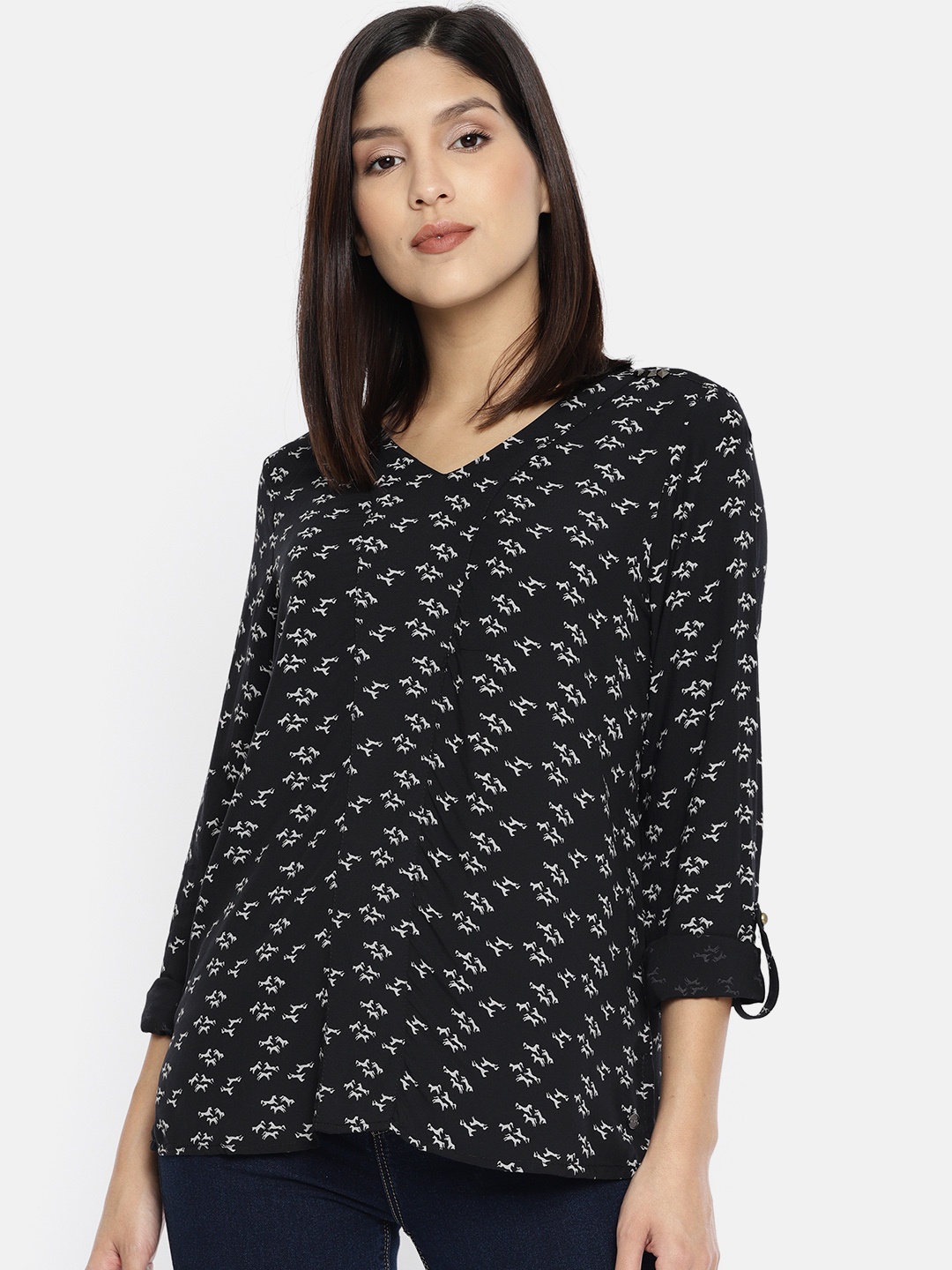 

U.S. Polo Assn. Women Women Black & Grey Printed Top