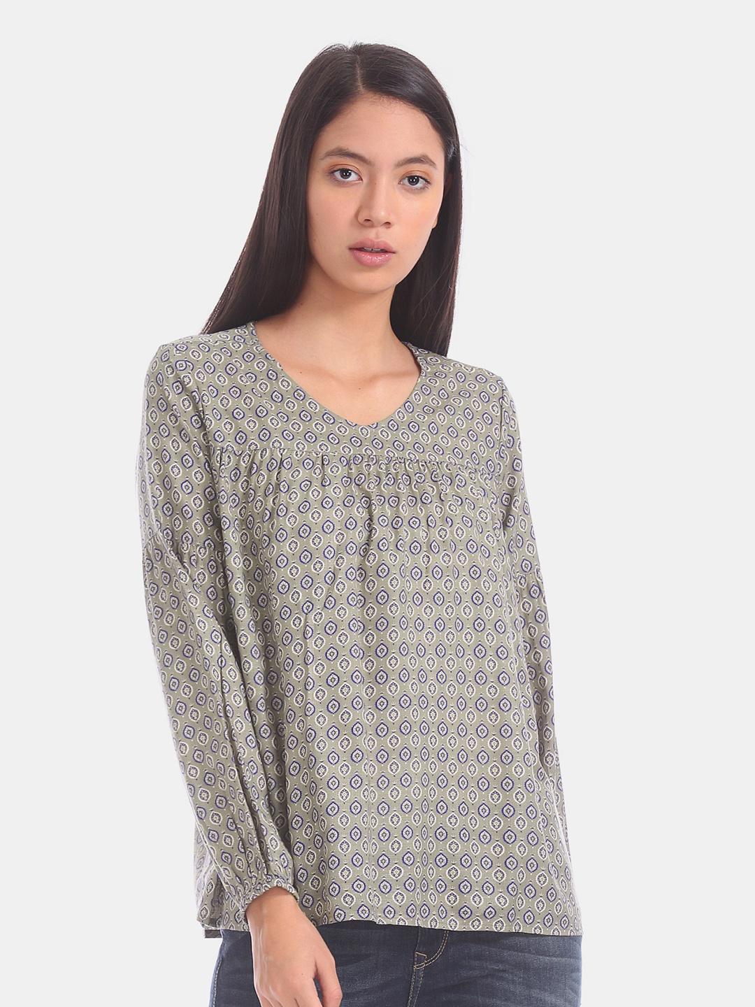 

U.S. Polo Assn. Women Olive Green Printed Top