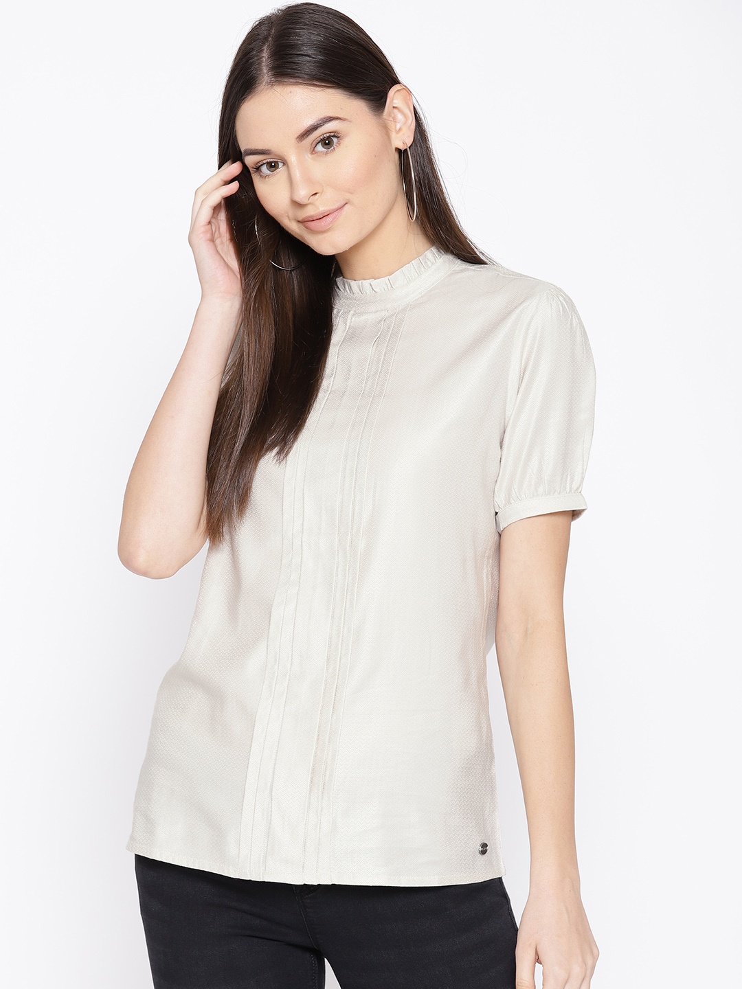 

U.S. Polo Assn. Women Women Off-White Self Design Top