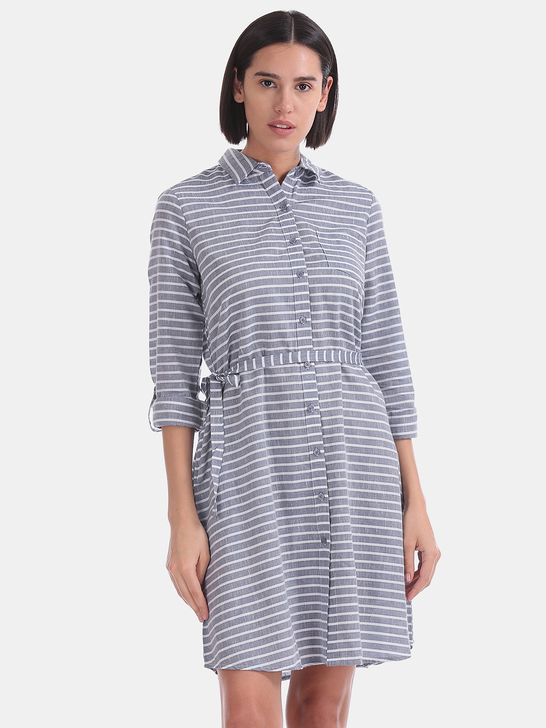 

U.S. Polo Assn. Women Blue & White Striped Shirt Dress