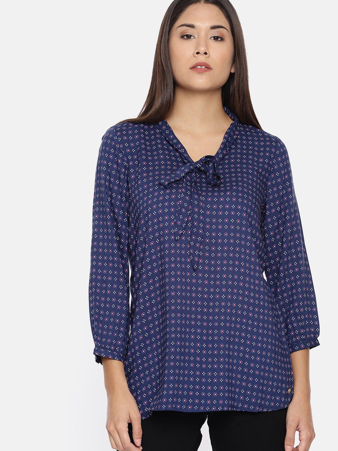 

U.S. Polo Assn. Women Navy Blue Printed Regular Top