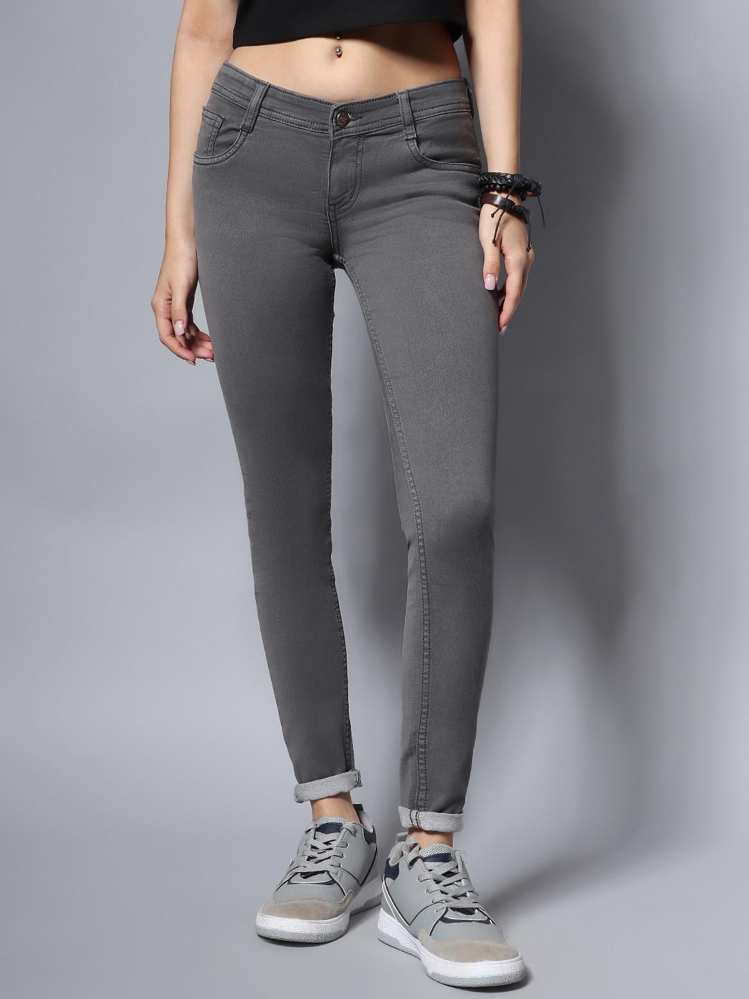 

High Star Women Grey Slim Fit Mid-Rise Clean Look Stretchable Jeans
