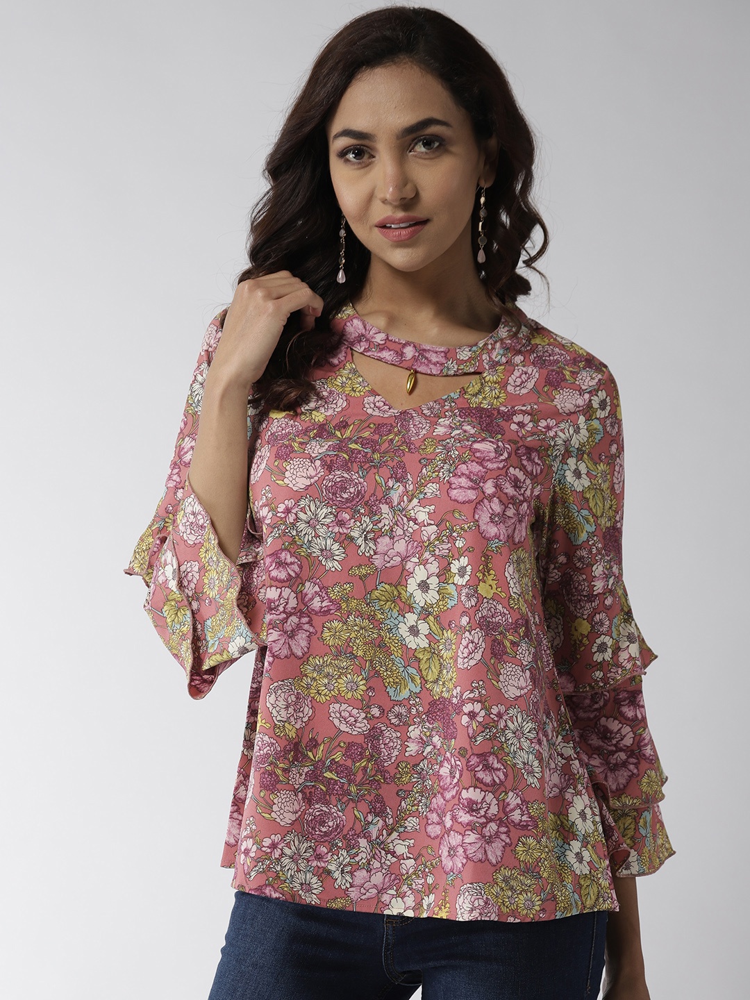 

Antheaa Women Dusty Pink & Purple Printed A-Line Top