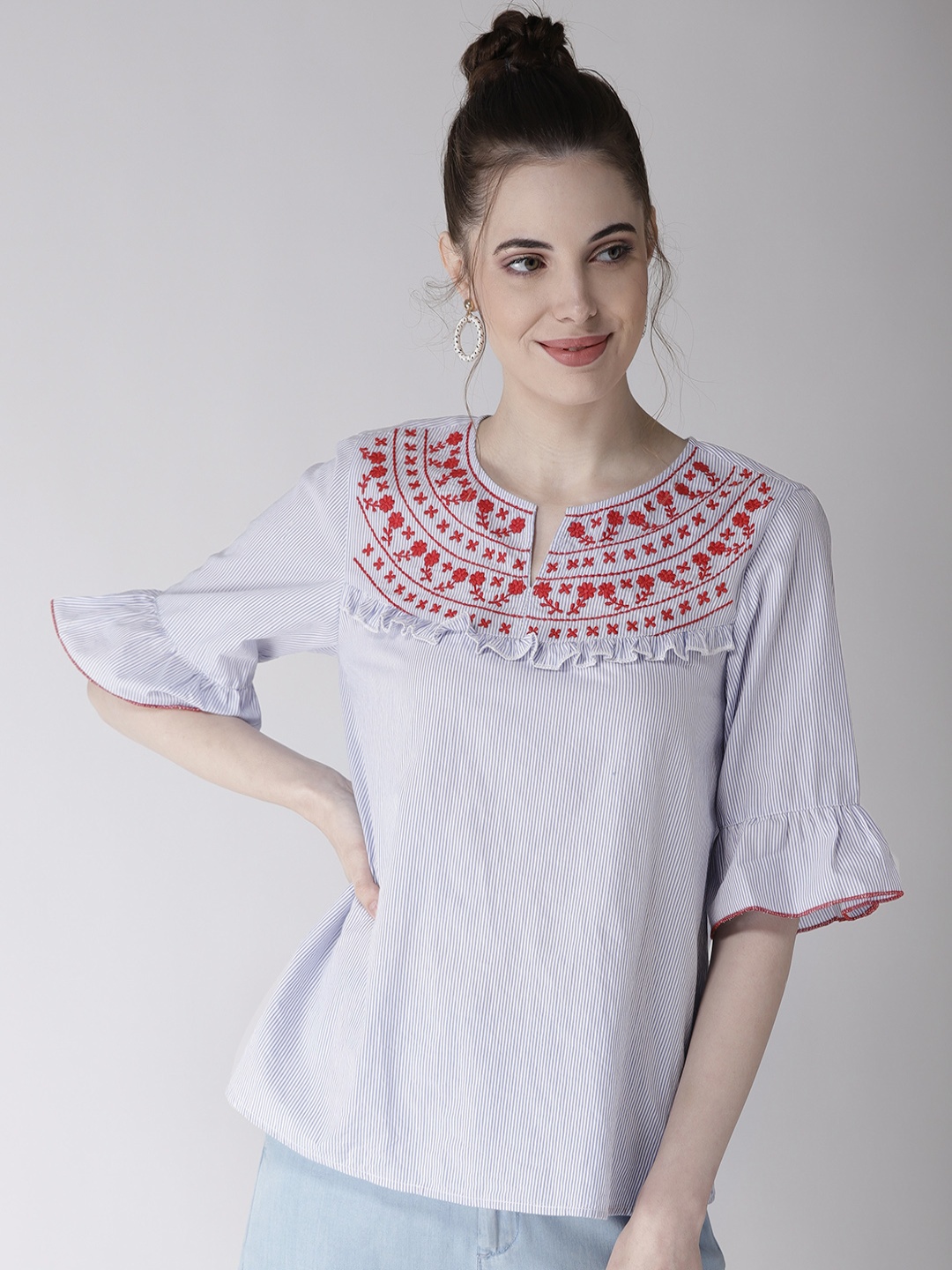

Antheaa Women Blue & White Striped A-Line Top
