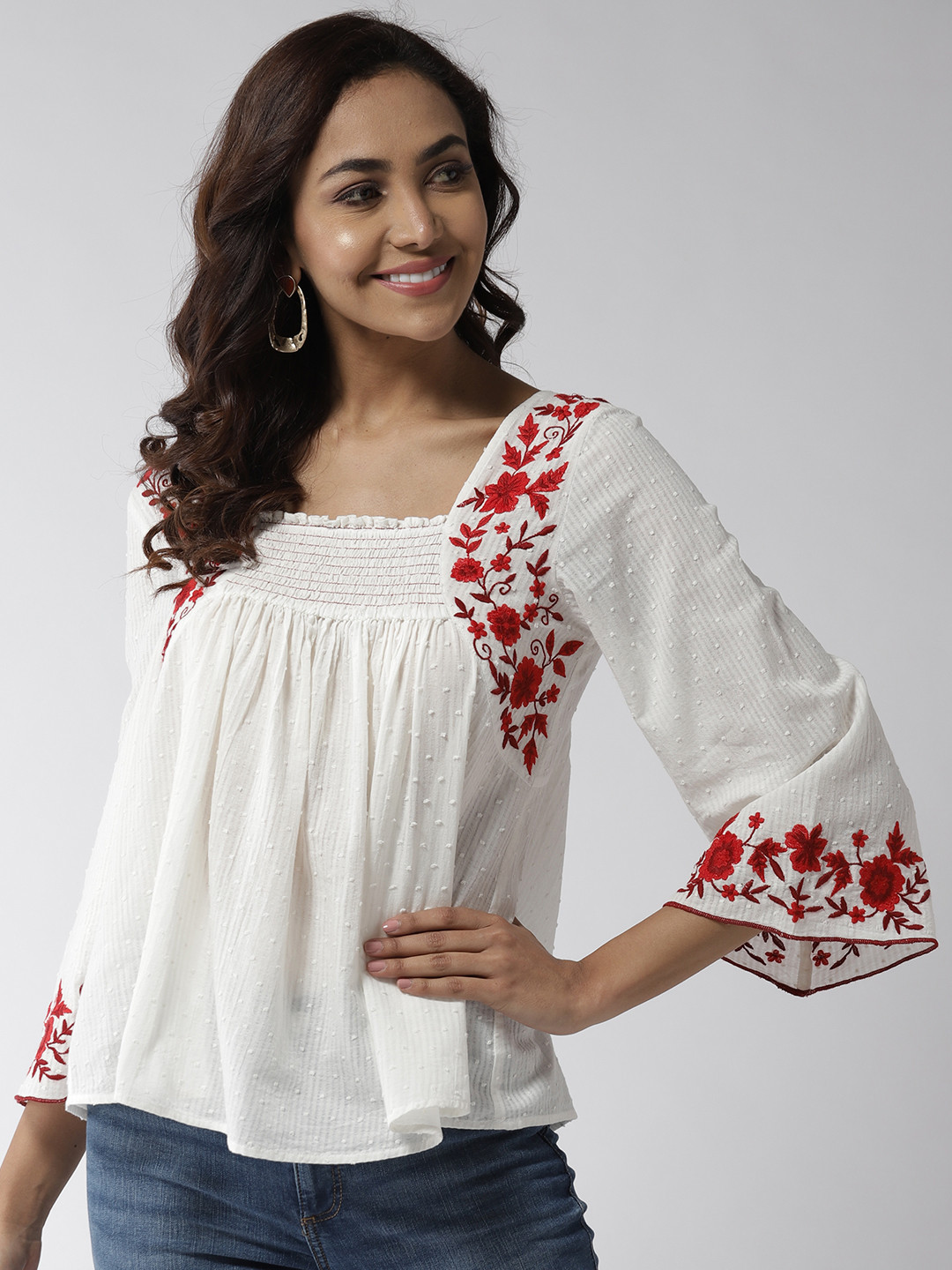 

Antheaa Women White Self Design A-Line Top