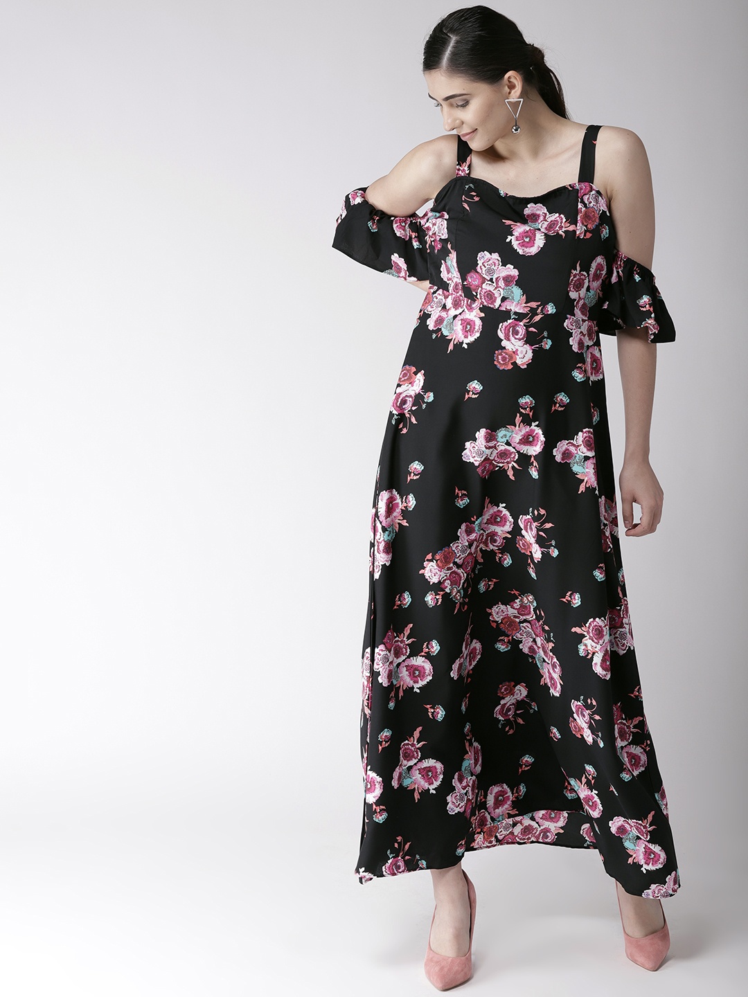

Antheaa Women Black & Pink Printed Maxi Dress