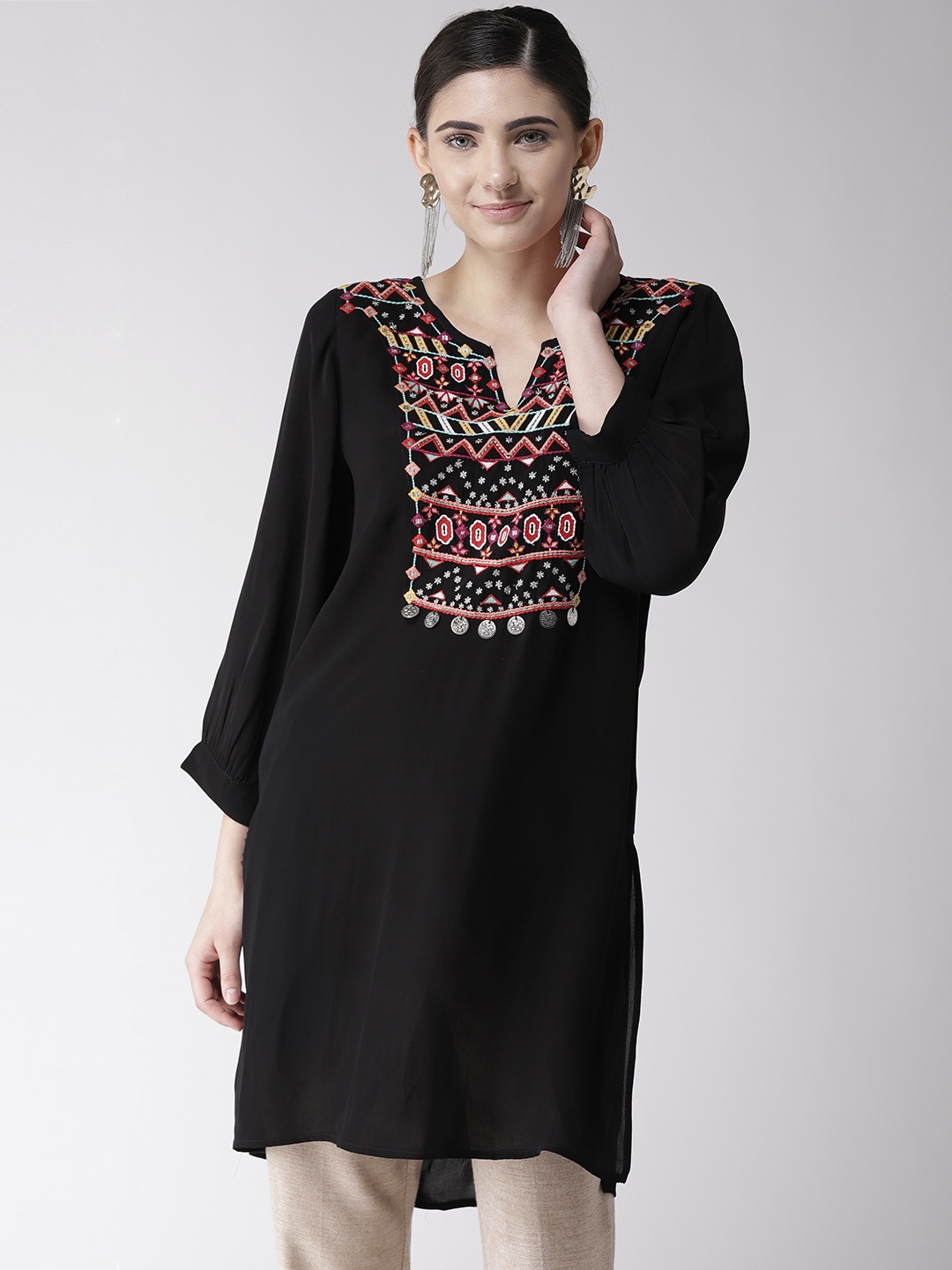 

Antheaa Black Embroidered Detail Tunic