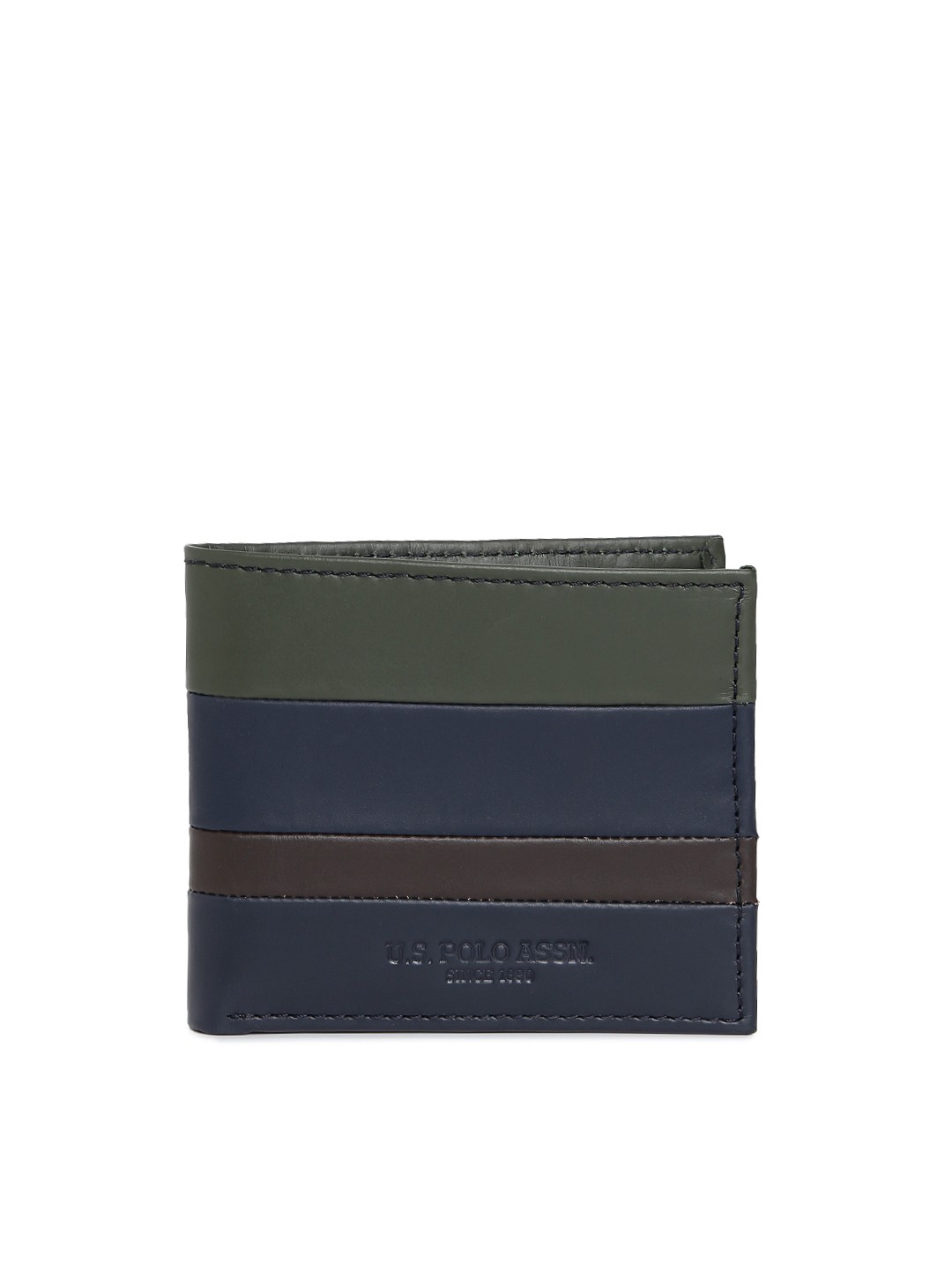 

U.S. Polo Assn. Men Olive Green & Navy Blue Colourblocked Two Fold Wallet