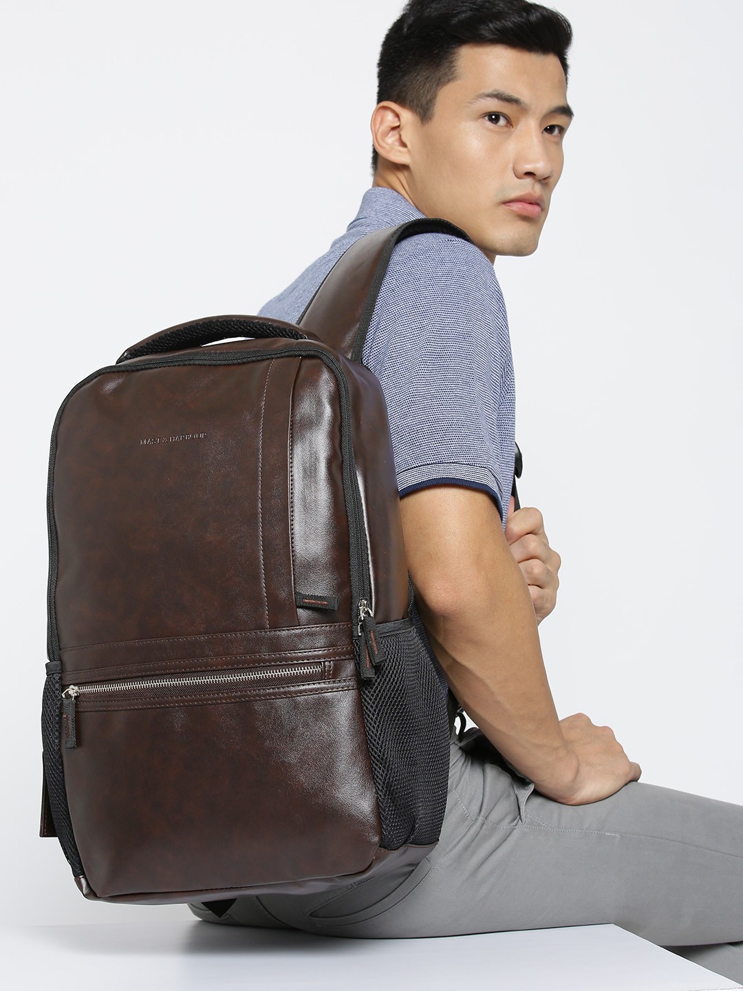 

Mast & Harbour Unisex Coffee Brown Solid Backpack