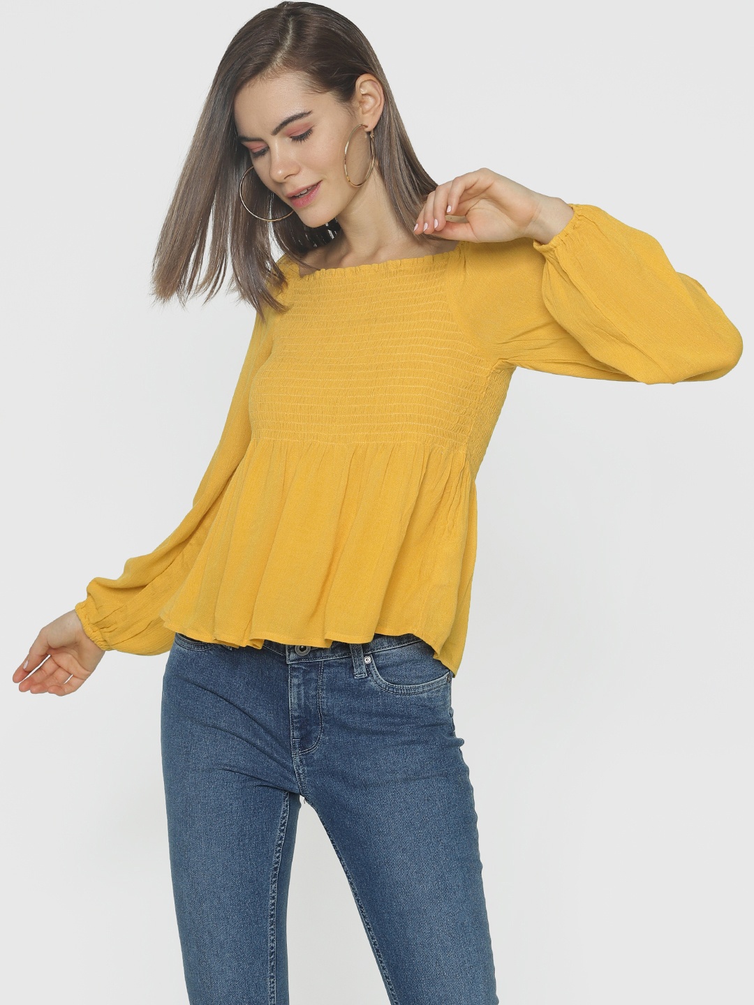 

ONLY Women Mustard Yellow Solid Empire Top