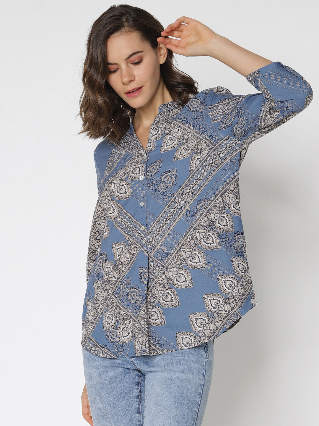 

ONLY Women Blue Printed Shirt Style Top
