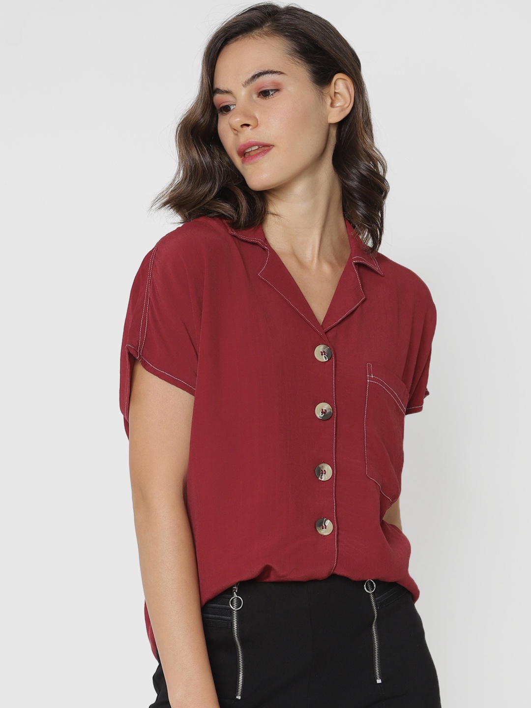 

ONLY Women Red Solid Shirt Style Top