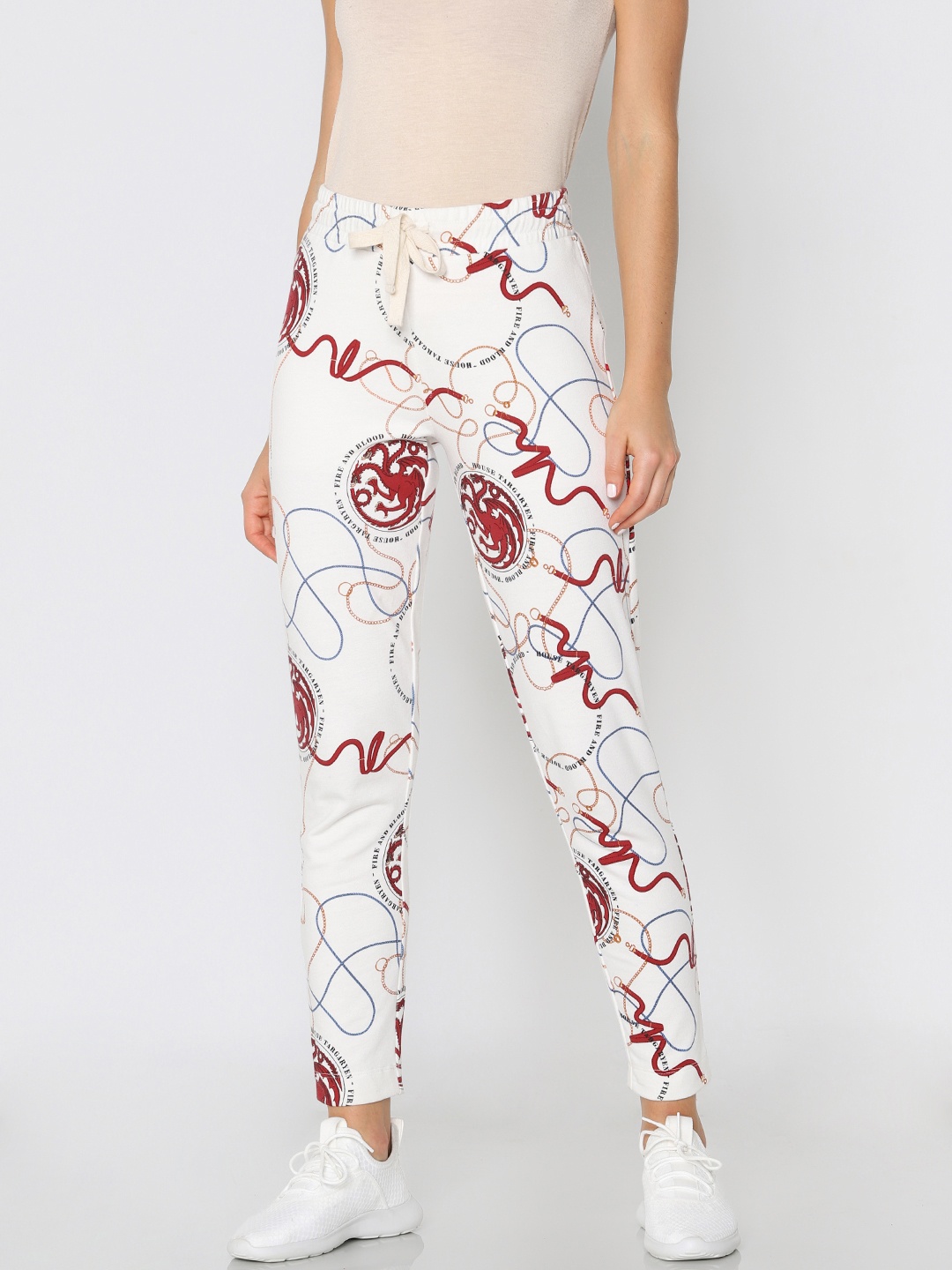 

ONLY Women White & Red Regular Fit Printed Regular Trousers
