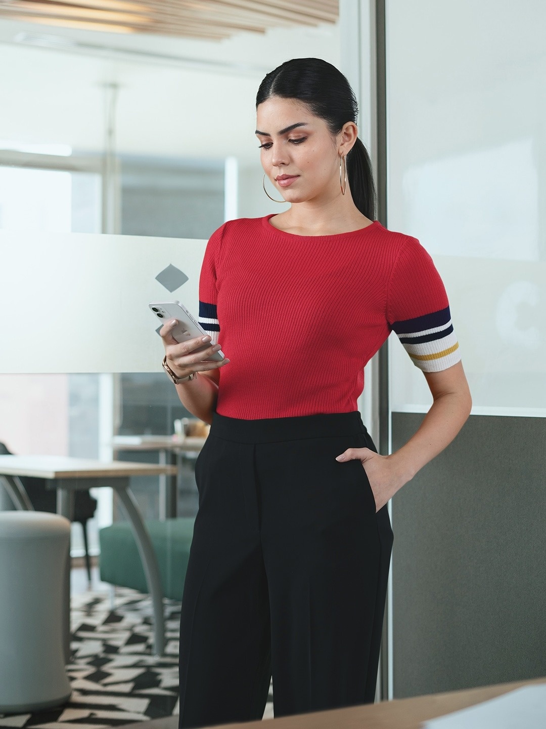 

her by invictus Red Flat Knitted Top