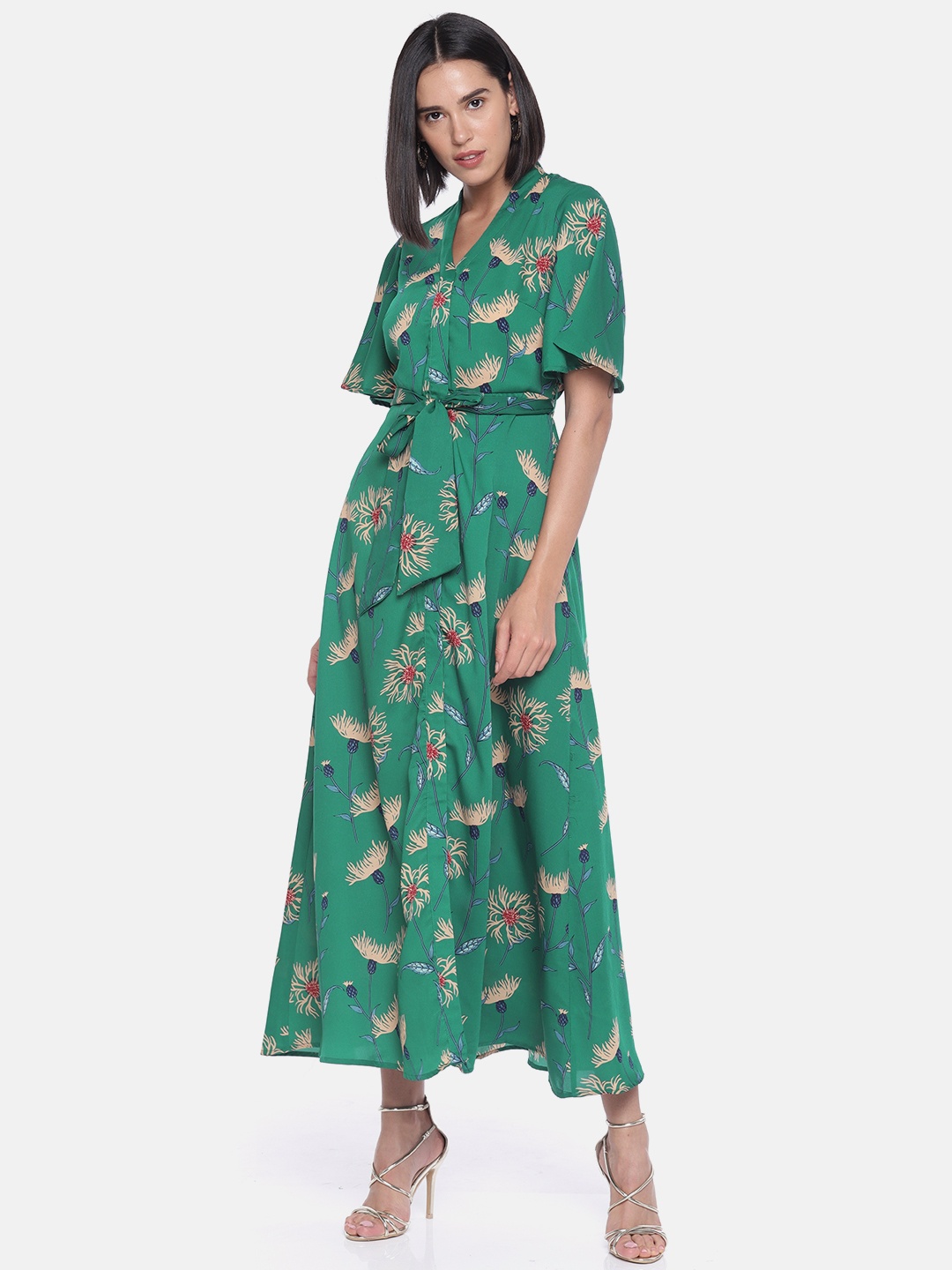 

Vero Moda Women Green Printed Maxi Dress