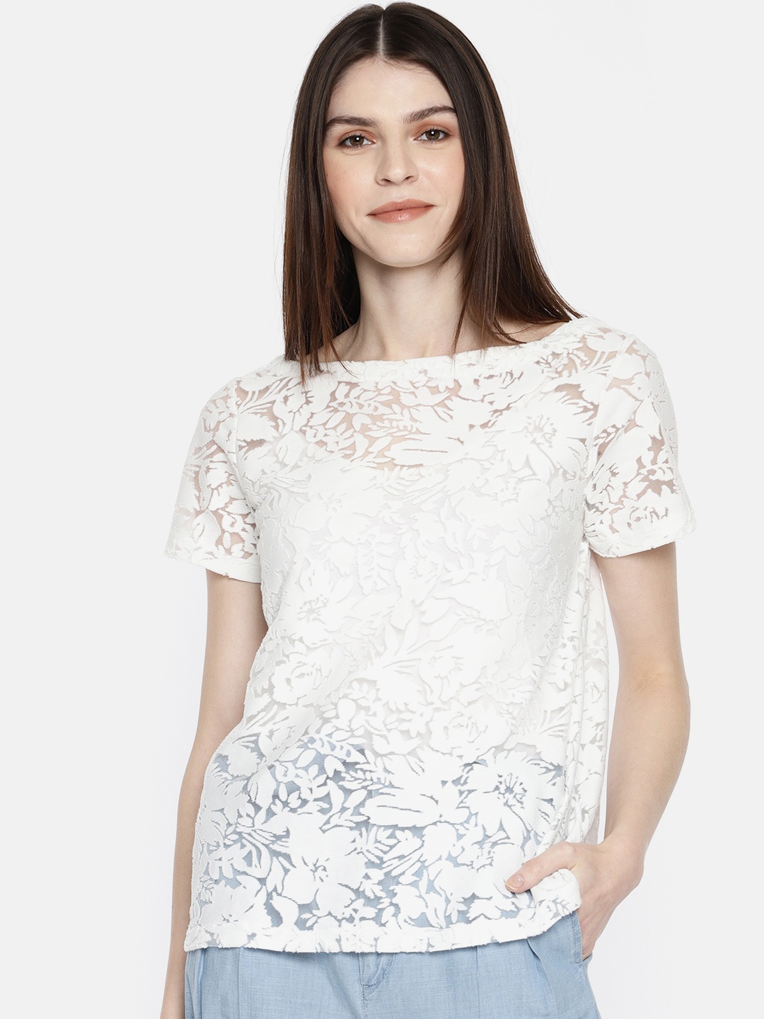 

Vero Moda Women White Self Design Regular Top