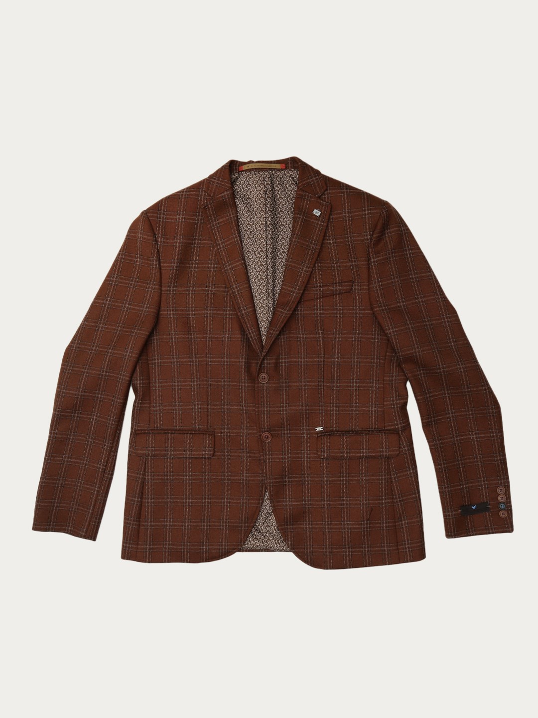 

Men Brown & Black Checked Single-Breasted Slim Fit Smart Casual Blazer
