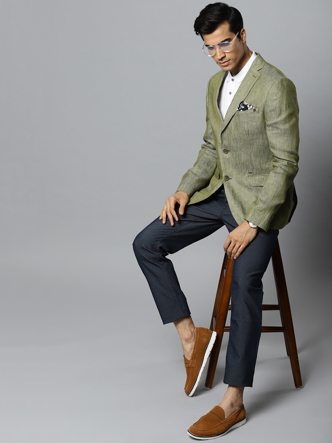 

Blackberrys Men Green Solid Slim Fit Single-breasted Blazer