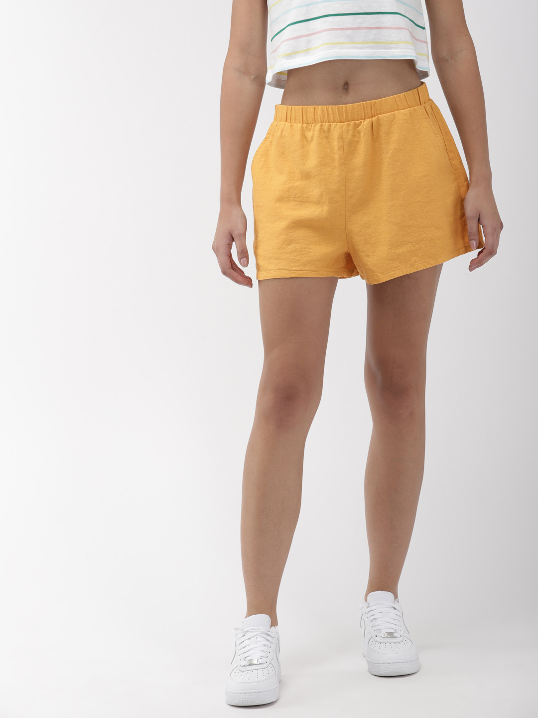 

FOREVER 21 Women Mustard Yellow Solid Regular Fit Regular Shorts