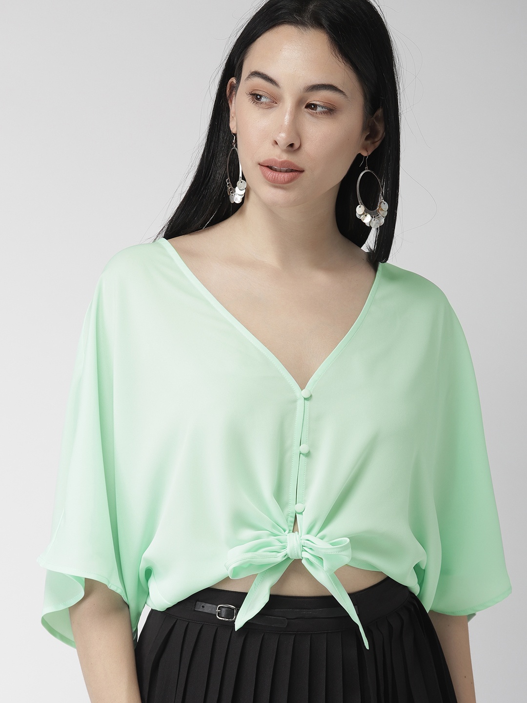 

FOREVER 21 Women Mint Green Solid Boxy Crop Top