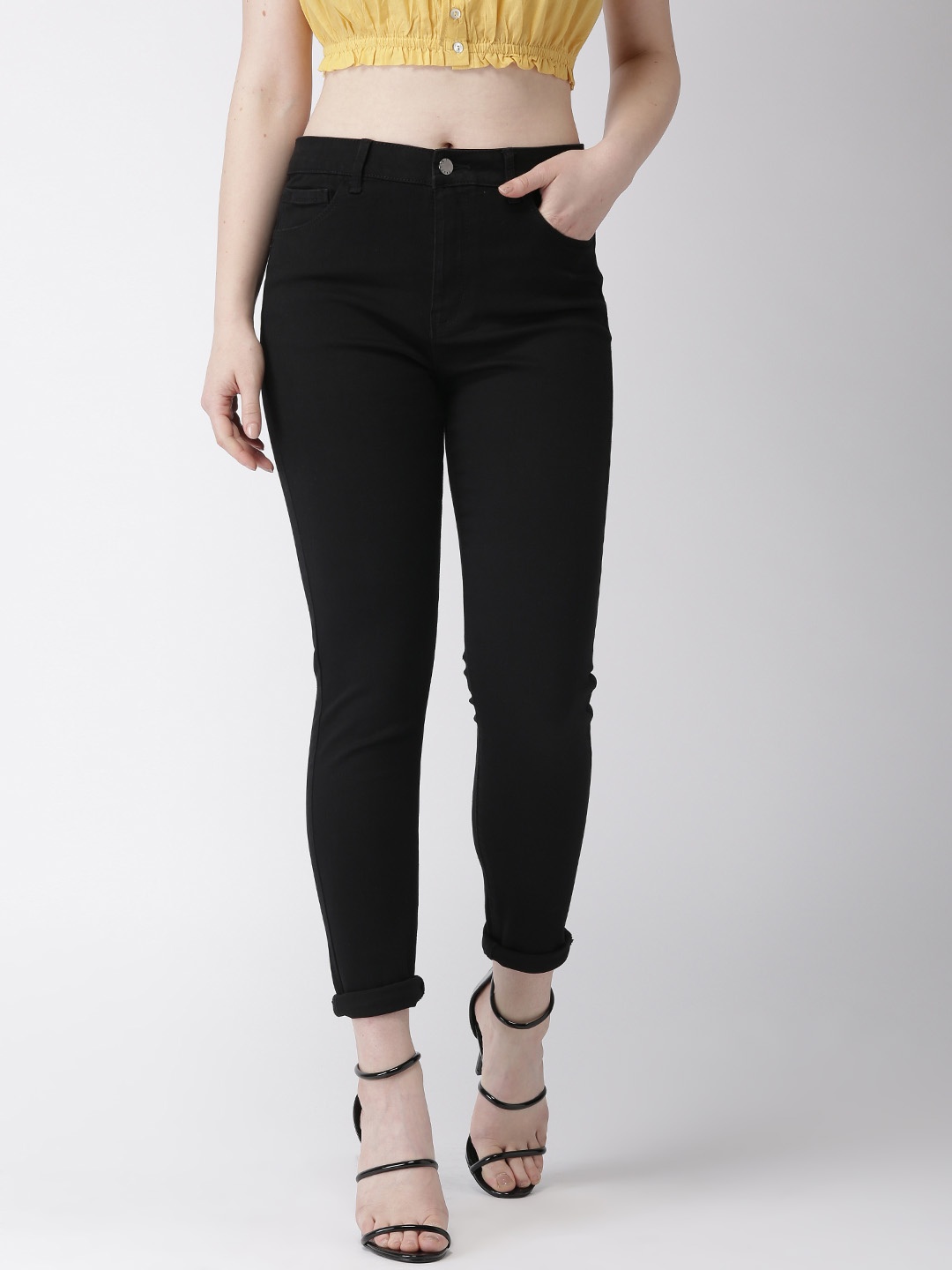 

FOREVER 21 Women Black Skinny Fit Mid-Rise Clean Look Stretchable Jeans