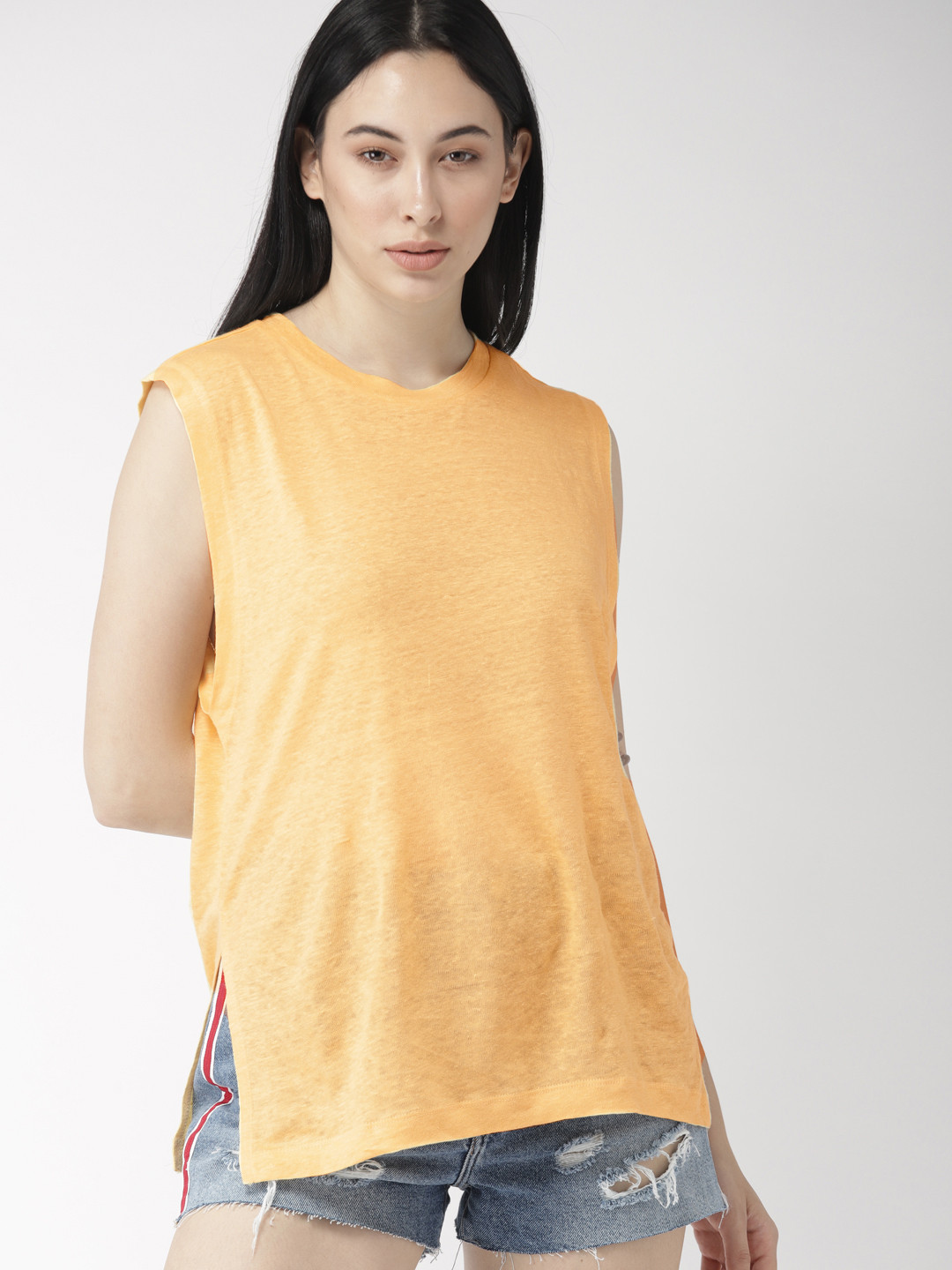 

FOREVER 21 Women Yellow Linen Solid Top