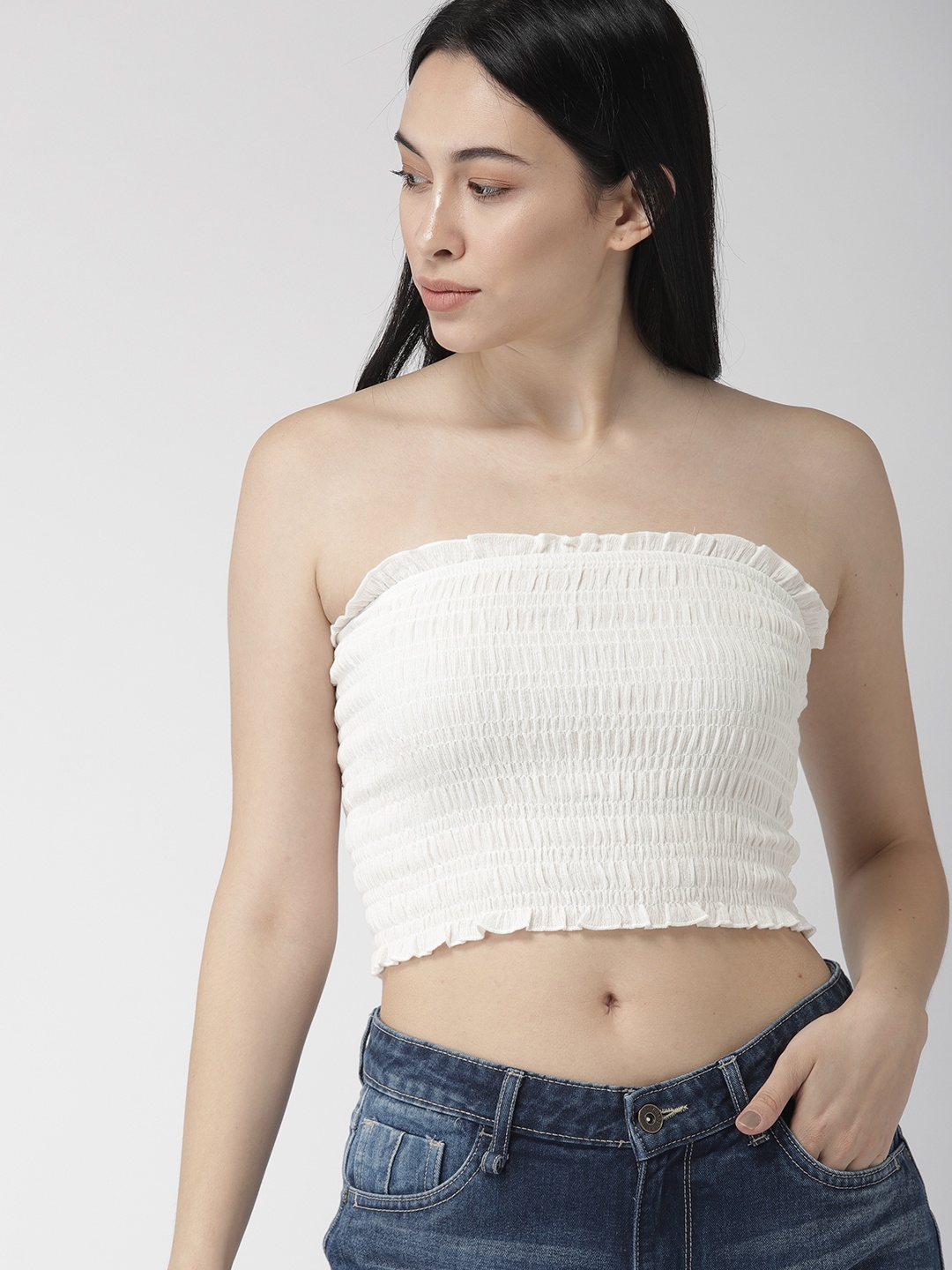 

FOREVER 21 Women White Solid Tube Pure Cotton Top