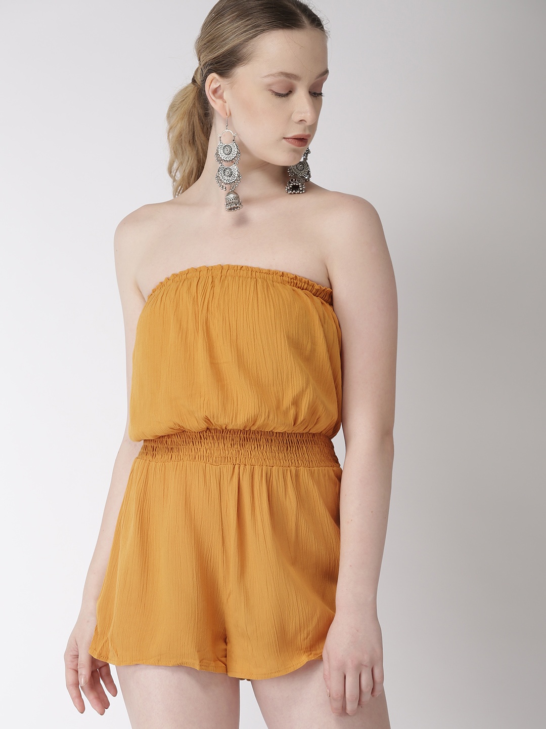 

FOREVER 21 Women Mustard Solid Playsuit