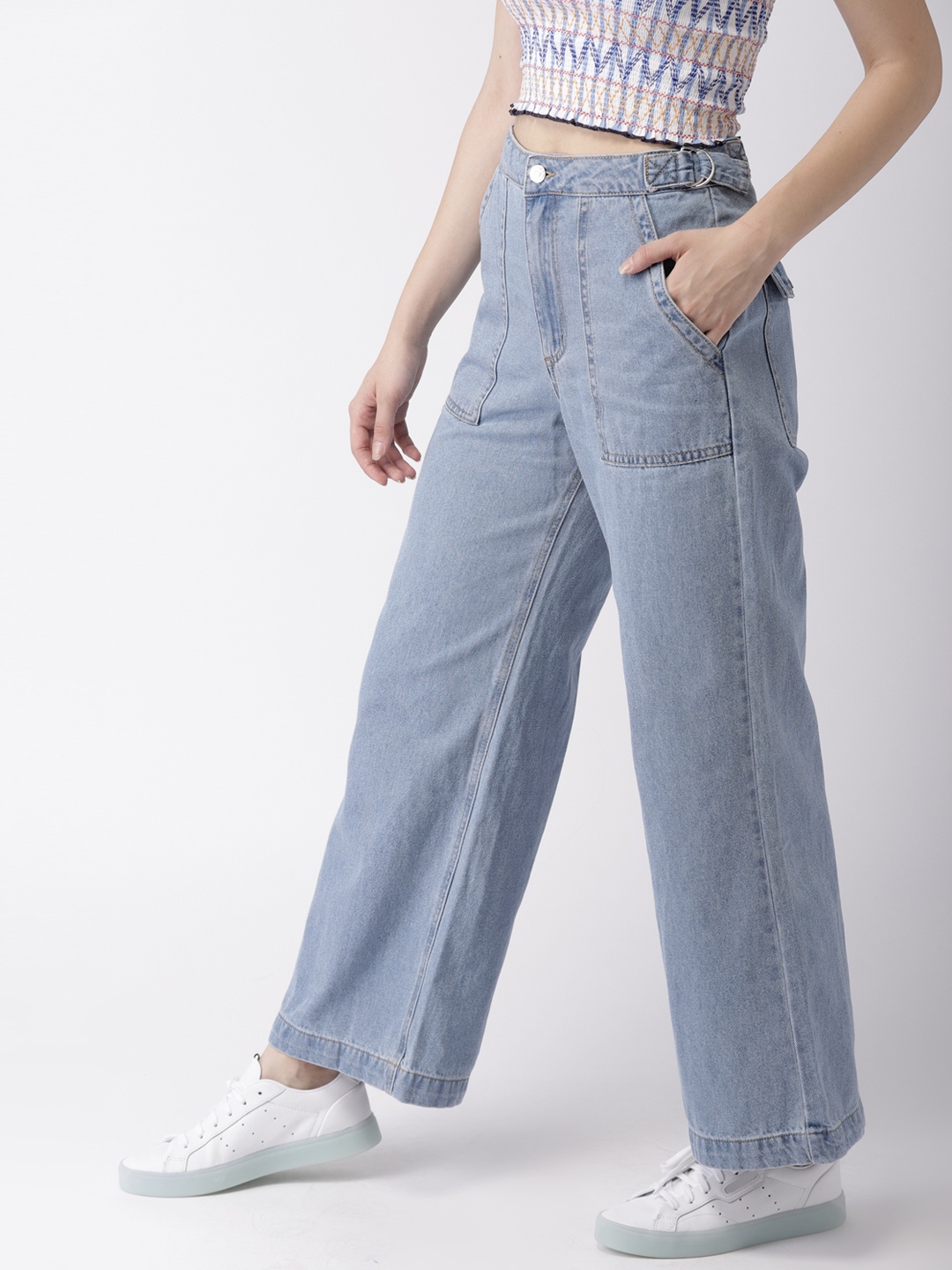 

FOREVER 21 Women Blue High-Rise Flared Clean Look Stretchable Jeans