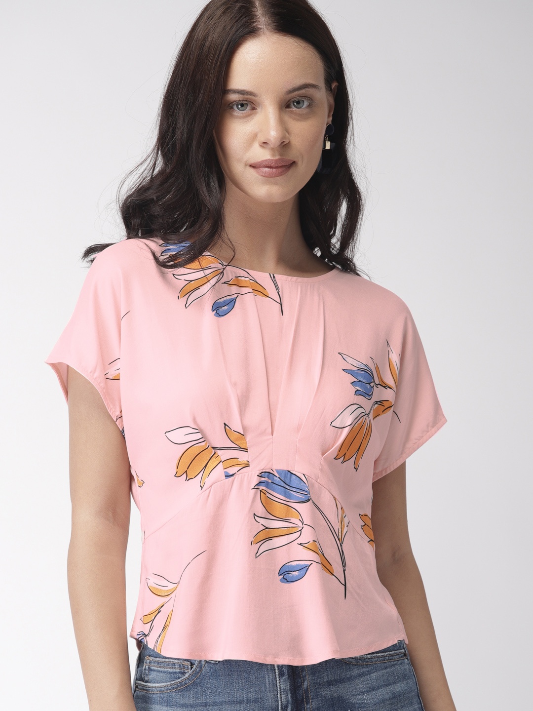 

FOREVER 21 Women Pink Printed Styled Back Top