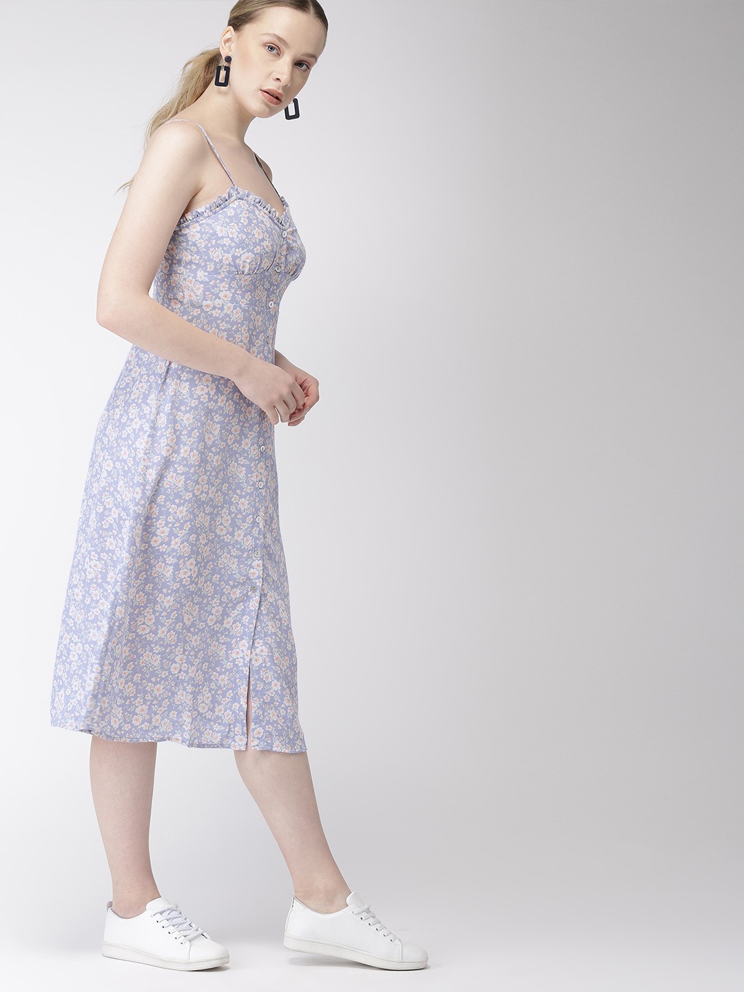 

FOREVER 21 Women Blue & Cream-Coloured A-Line Dress