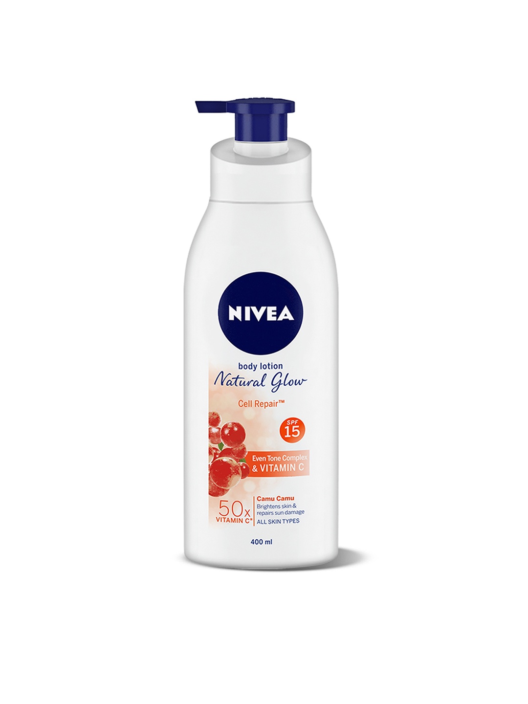 

Nivea Body Lotion SPF15 Natural Glow Cell Repair 50x Vitamin C - 400 ml, White