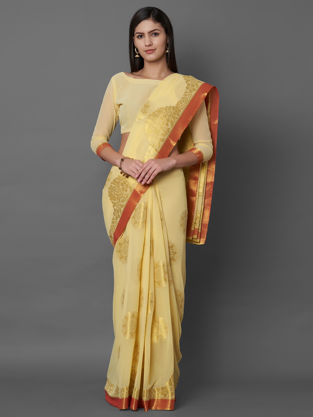 

Mitera Yellow Woven Design Silk Blend Saree