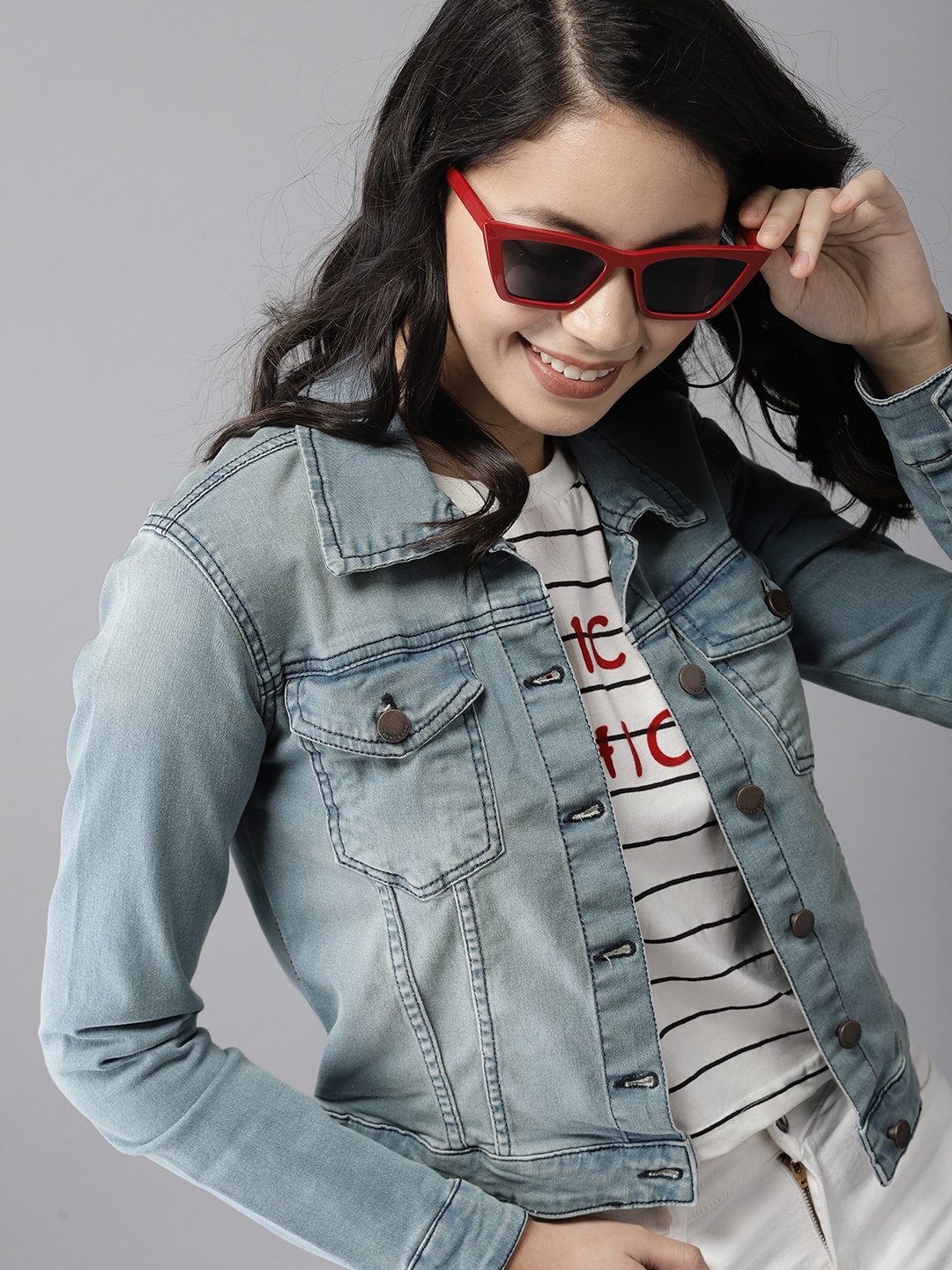 

HERE&NOW Women Blue Faded Denim Jacket